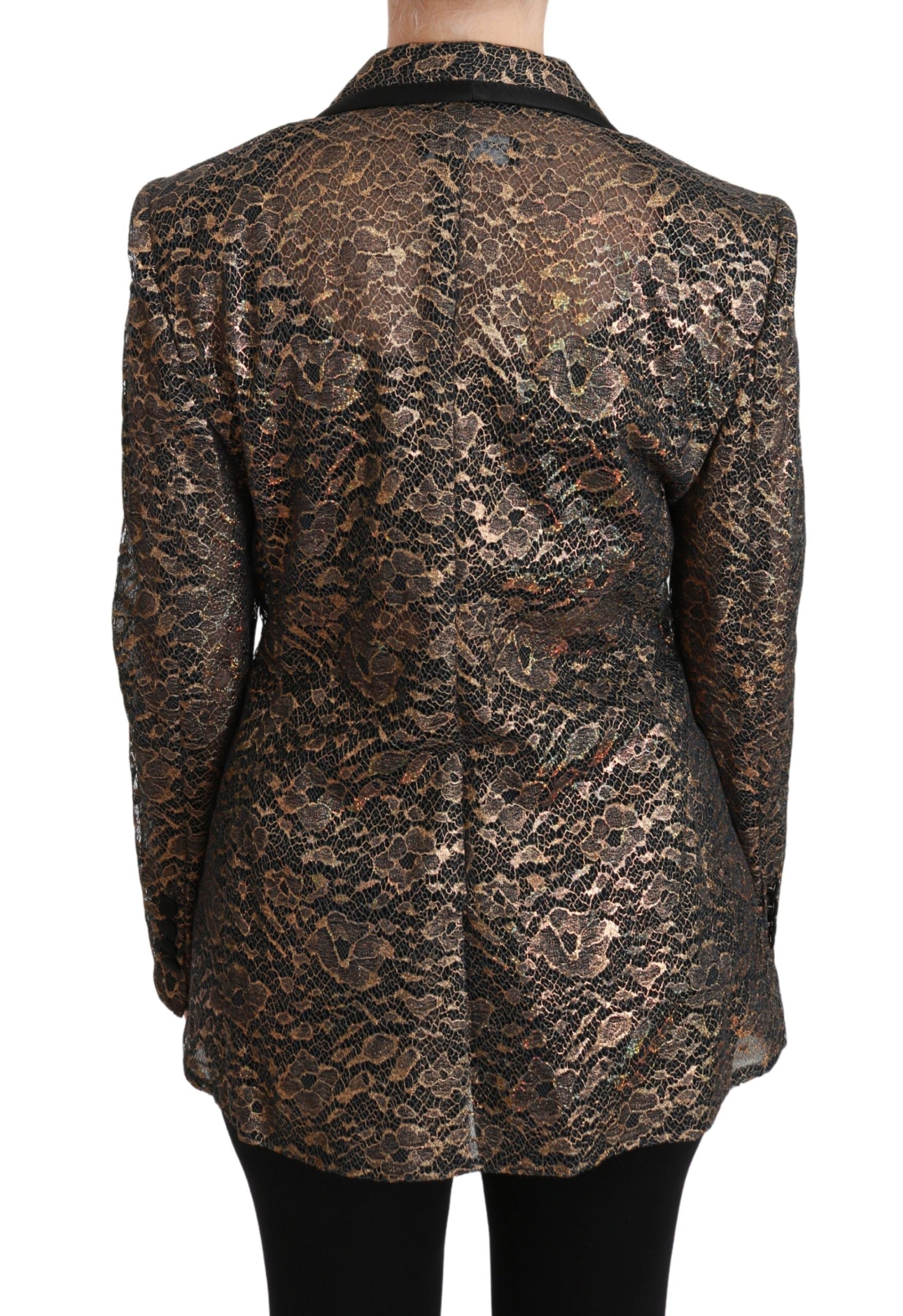 Dolce & Gabbana Gold Black Lace Blazer Coat Floral Jacket-4