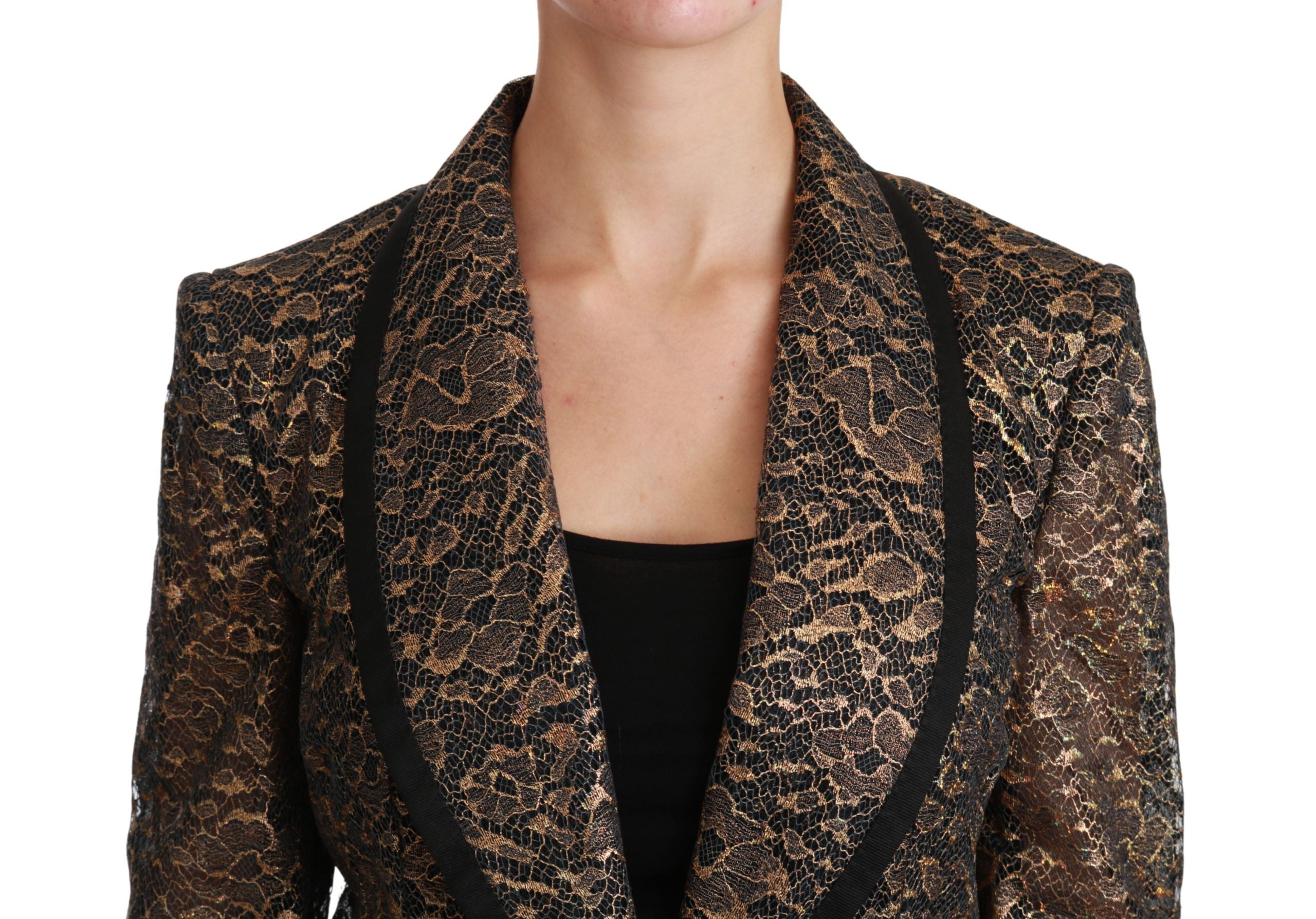 Dolce & Gabbana Gold Black Lace Blazer Coat Floral Jacket-5