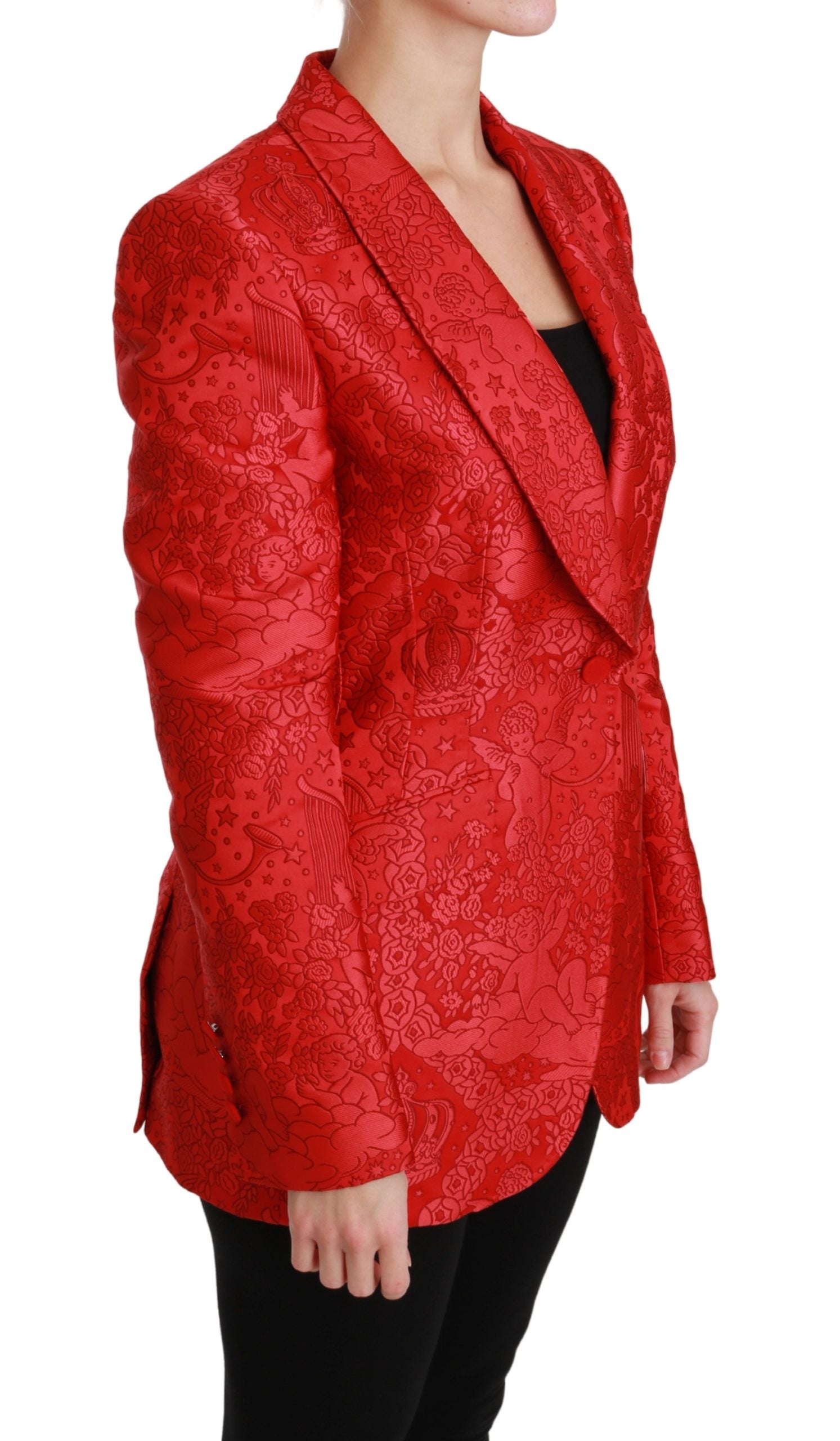 Dolce & Gabbana Red Floral Angel Blazer Coat Jacket-2