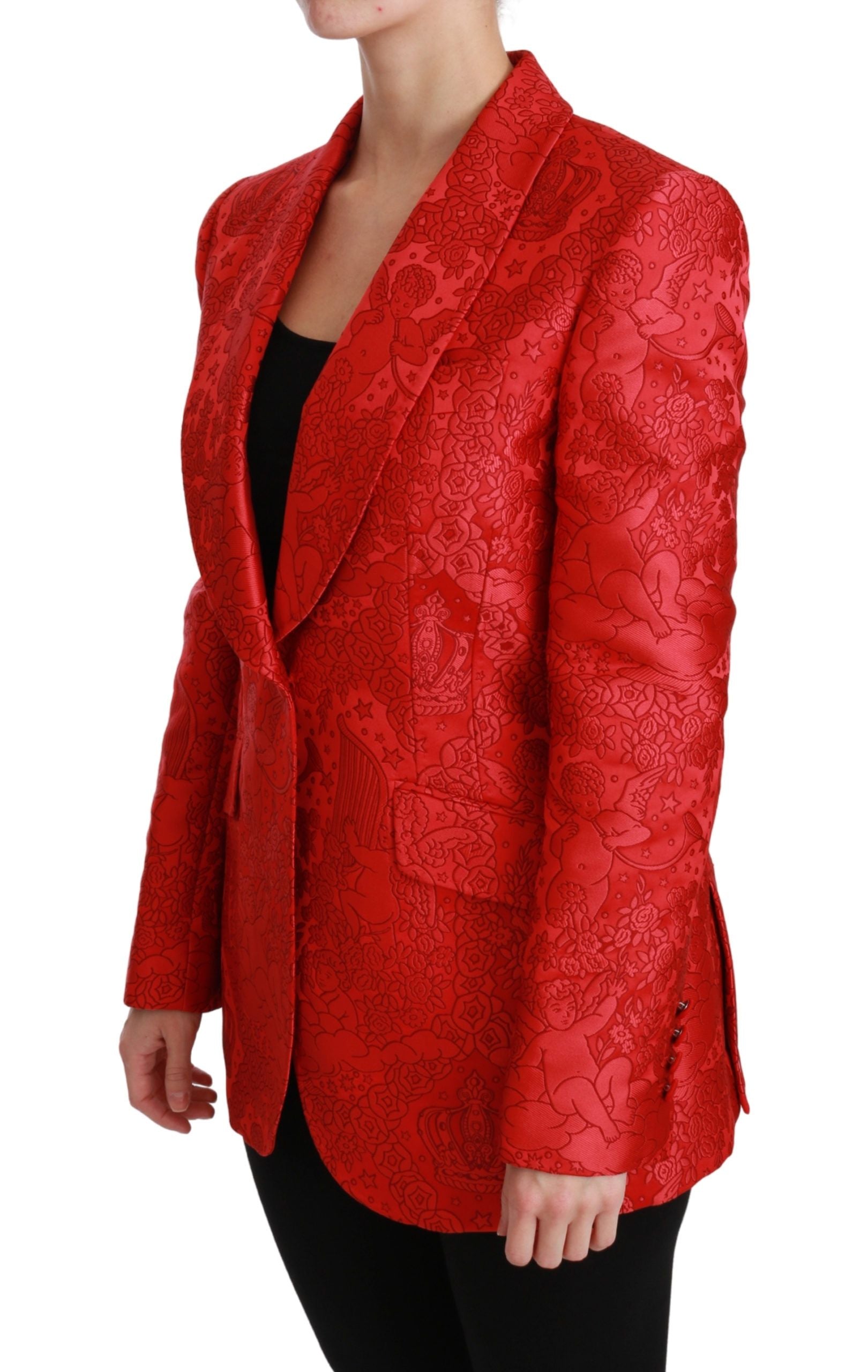 Dolce & Gabbana Red Floral Angel Blazer Coat Jacket-3