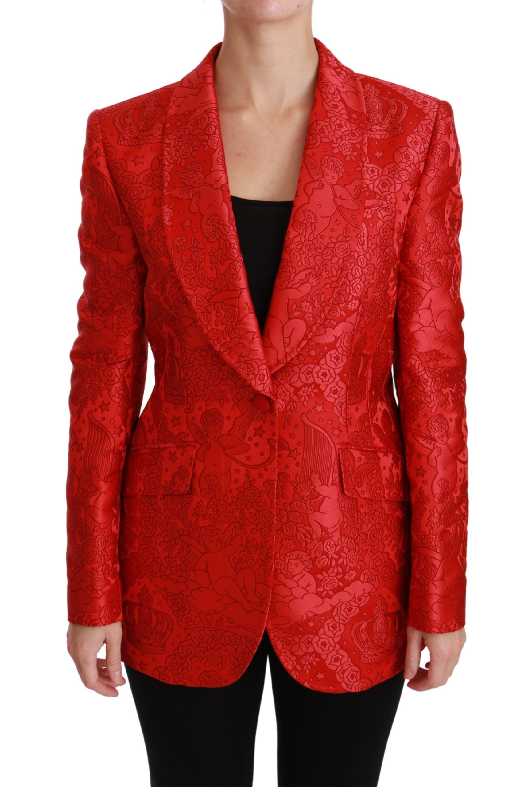 Dolce & Gabbana Red Floral Angel Blazer Coat Jacket-1