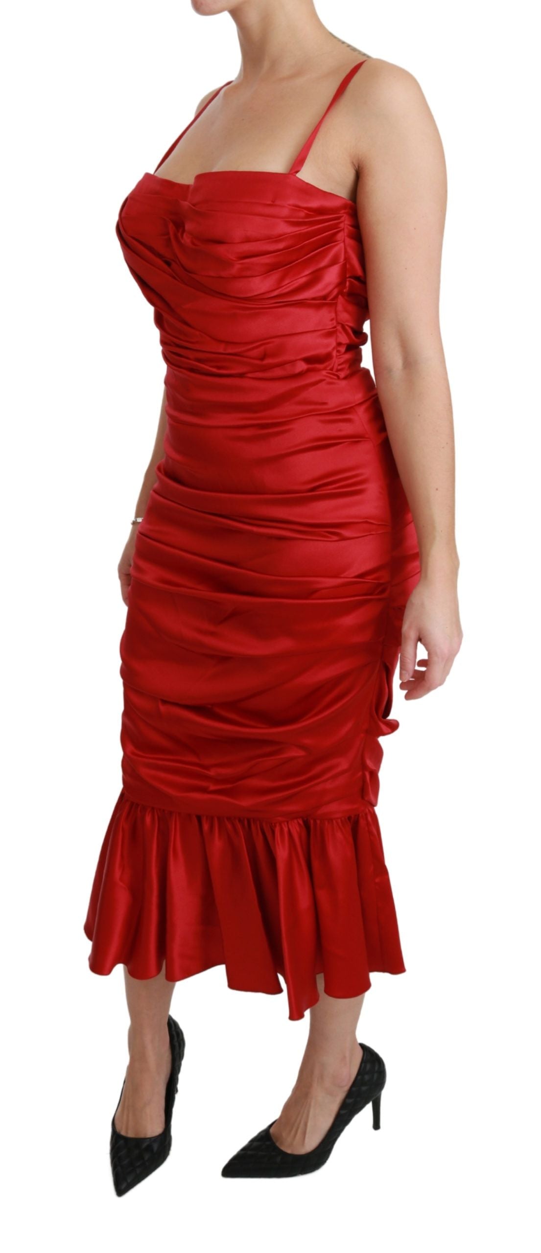 Dolce & Gabbana Rotes Seiden-Stretch-Bodycon-Kleid mit Meerjungfrau-3