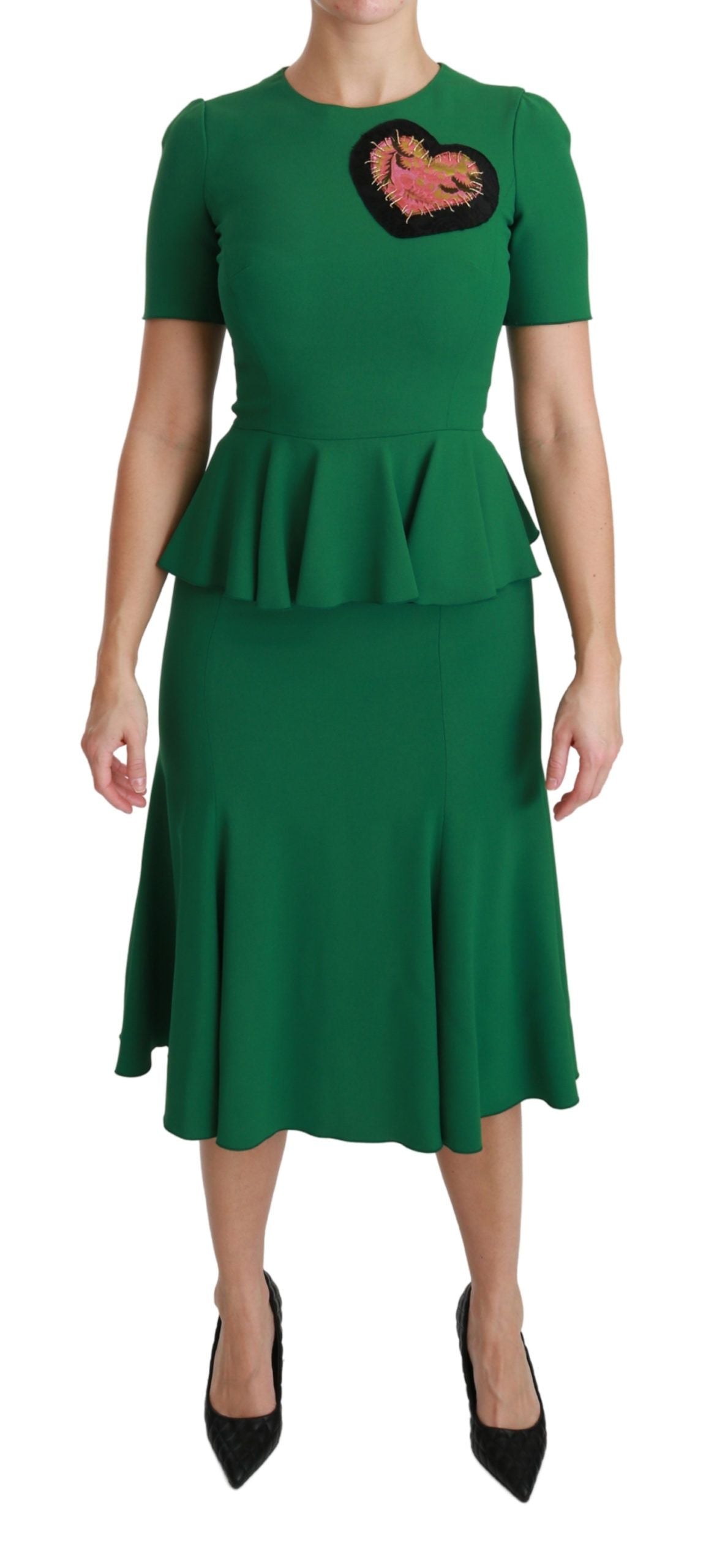 Dolce & Gabbana Green Heart Patch Mermaid Midi Dress in Viscose-1