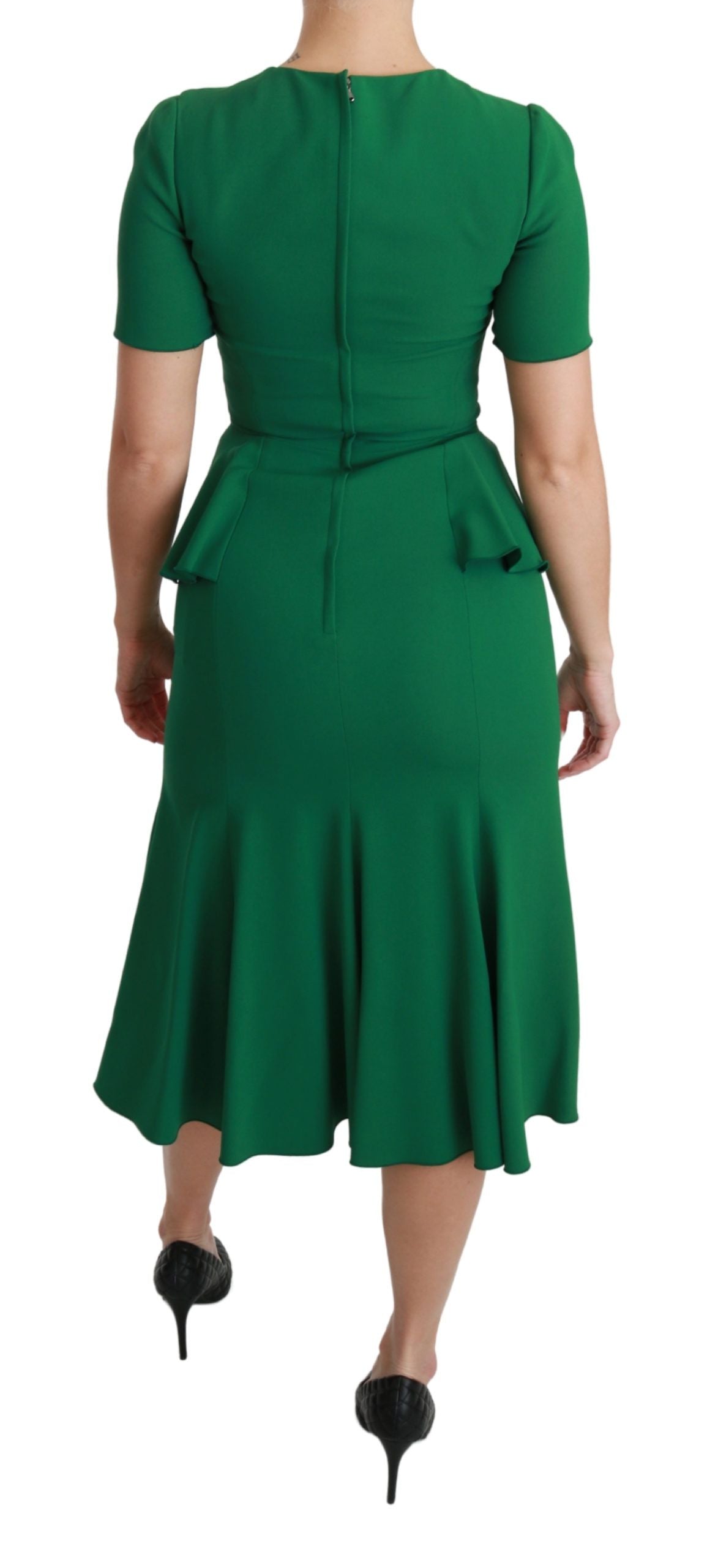Dolce & Gabbana Green Heart Patch Mermaid Midi Dress in Viscose-4