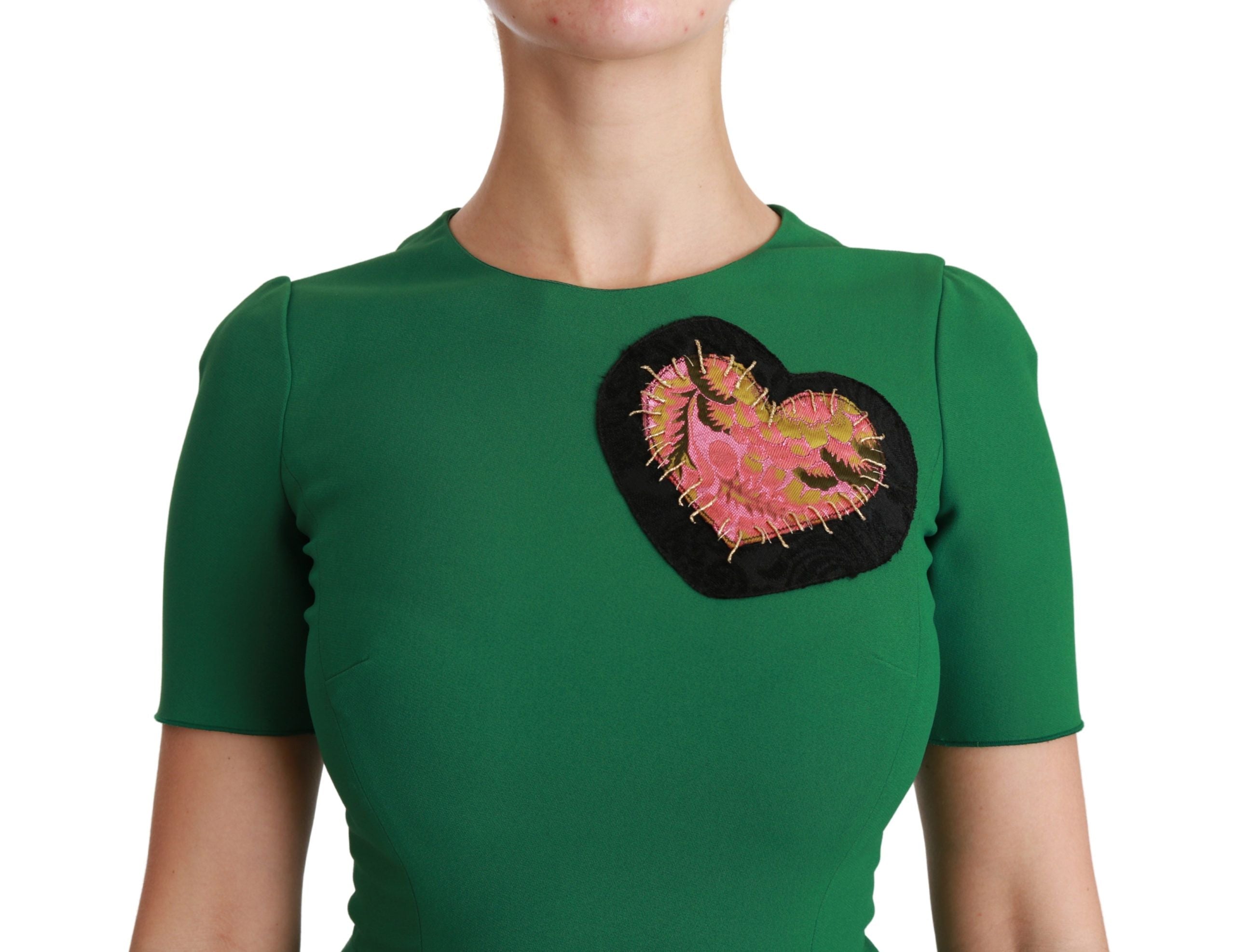 Dolce & Gabbana Green Heart Patch Mermaid Midi Dress in Viscose-5