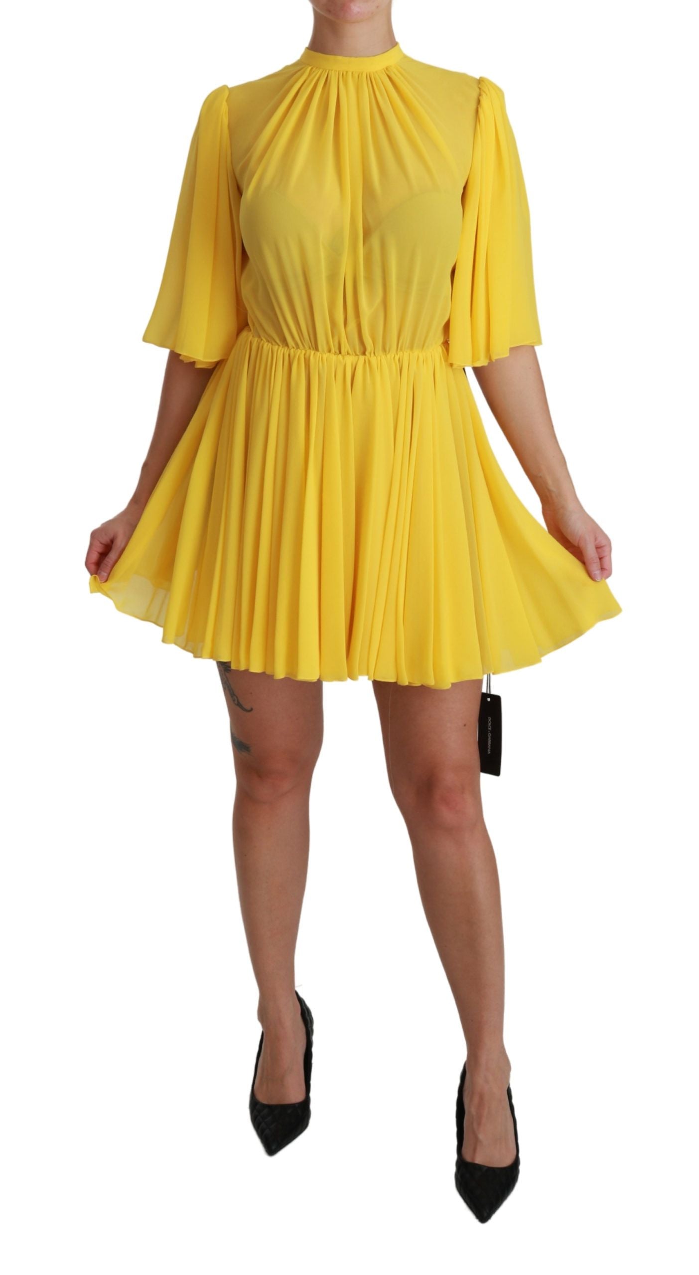 Dolce & Gabbana Gelbes plissiertes Minikleid in A-Linie aus 100% Seide-1
