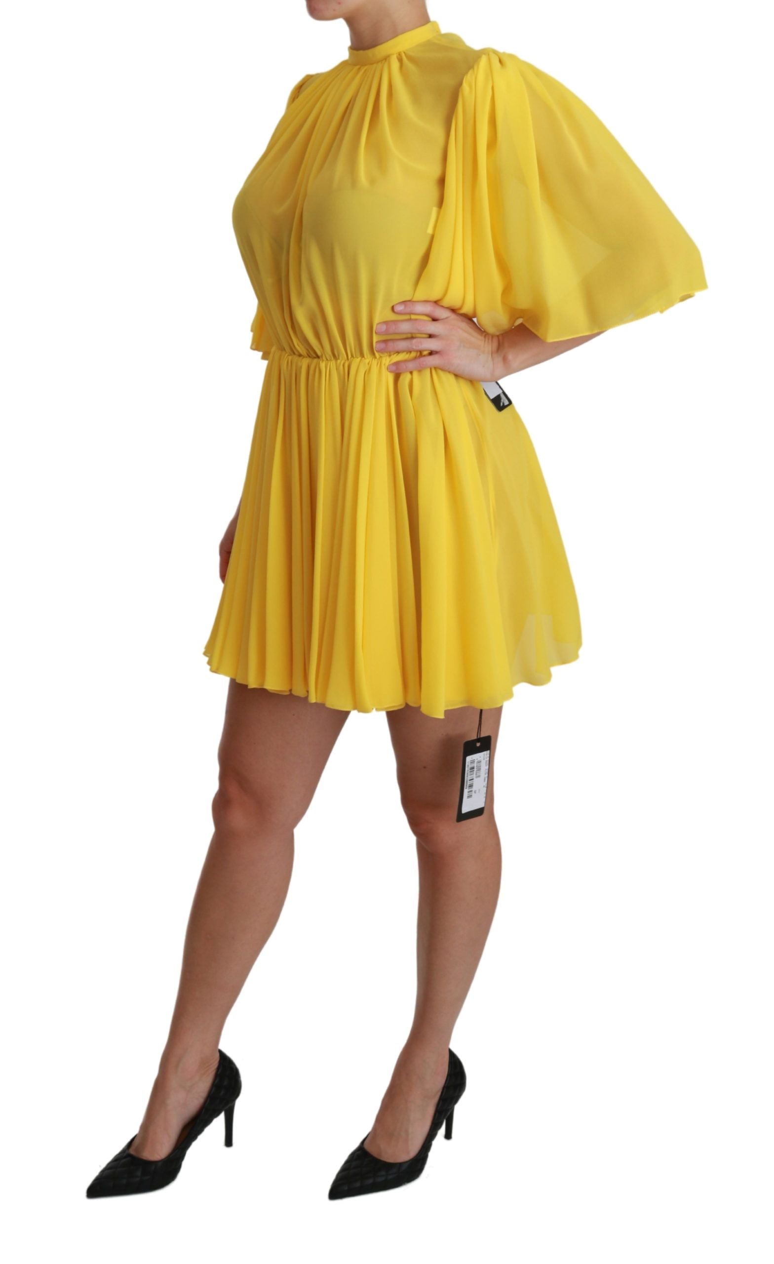 Dolce & Gabbana Gelbes plissiertes Minikleid in A-Linie aus 100% Seide-3