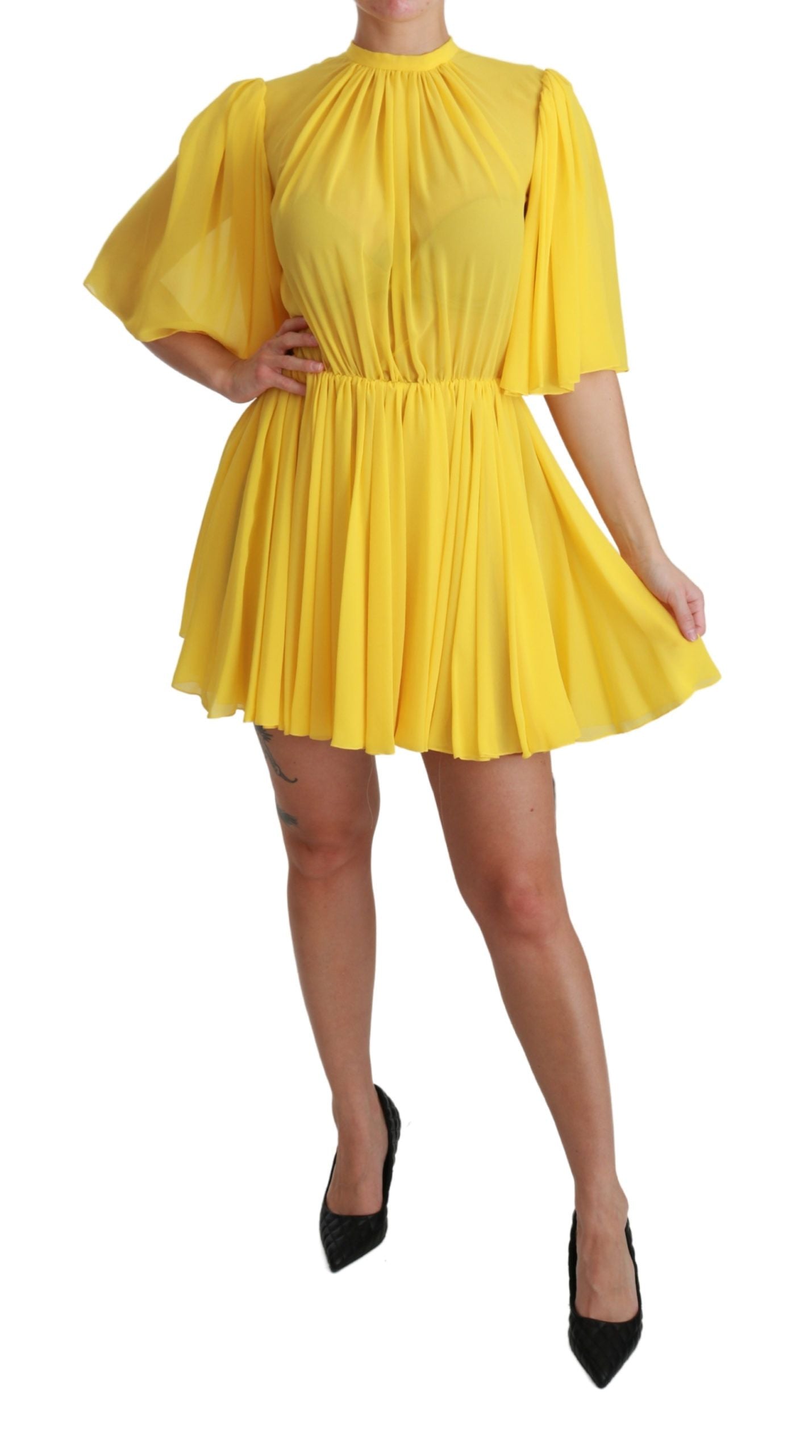 Dolce & Gabbana Gelbes plissiertes Minikleid in A-Linie aus 100% Seide-6