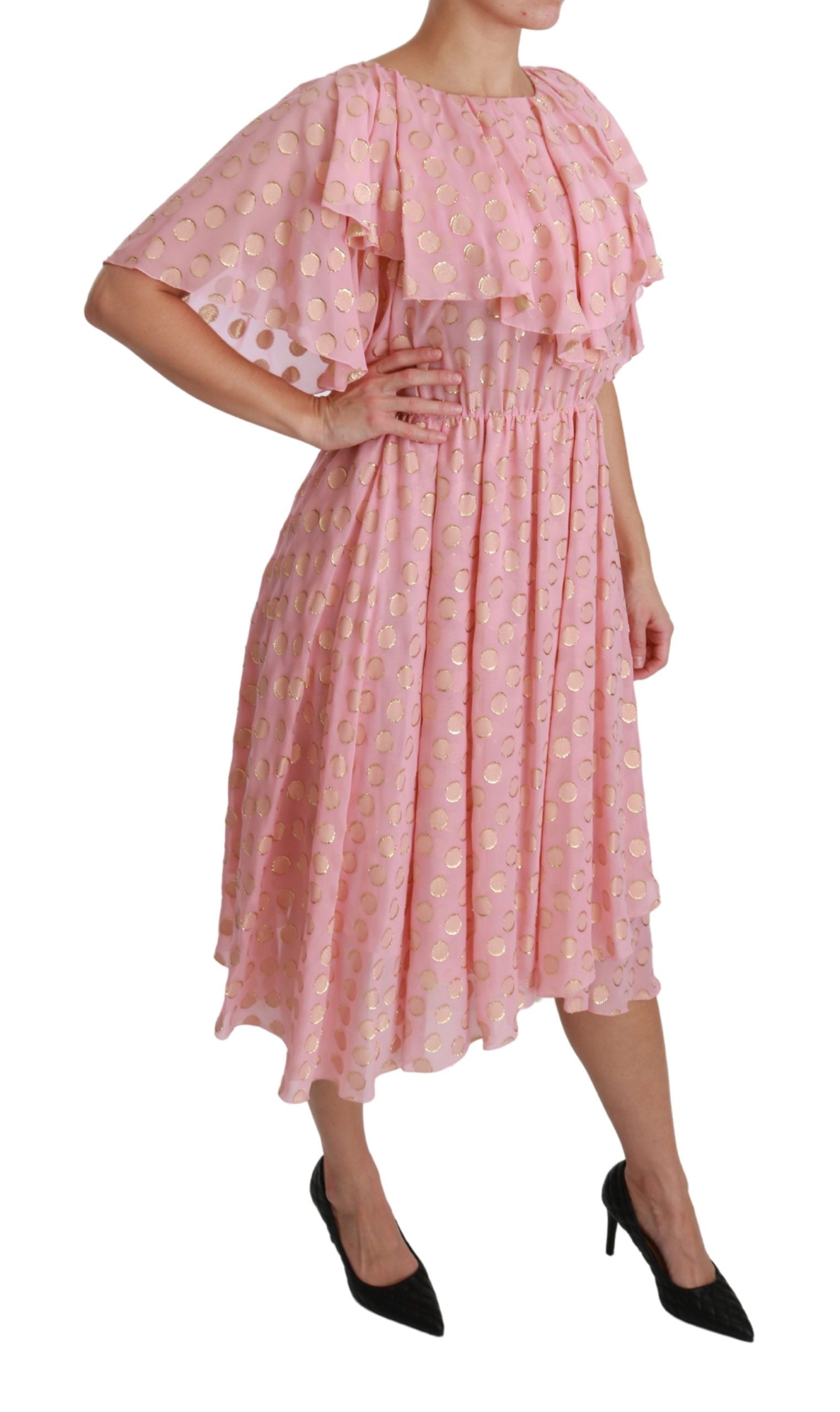 Dolce & Gabbana Rosa gepunktetes, plissiertes Midikleid in A-Linie aus Seide-2
