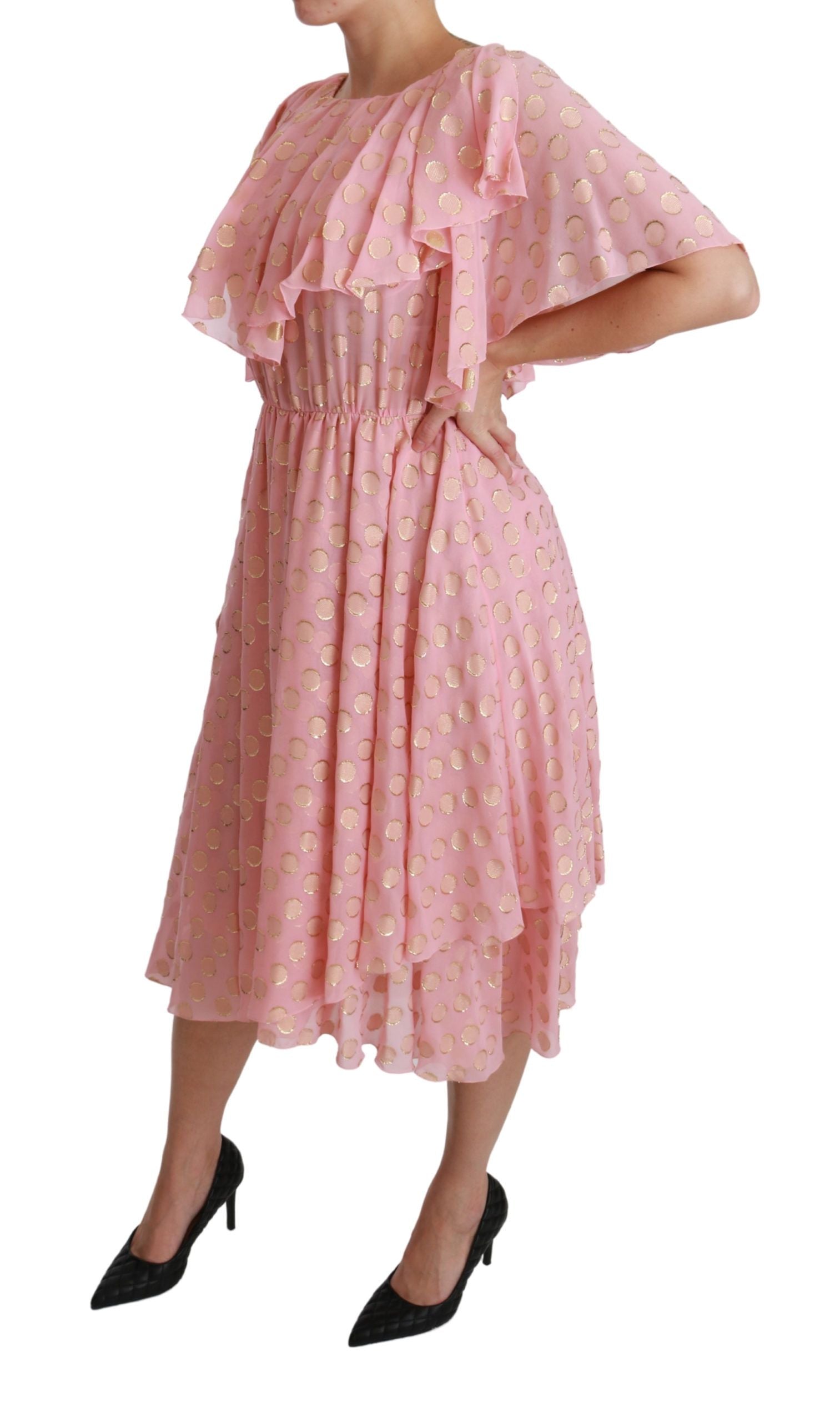 Dolce & Gabbana Rosa gepunktetes, plissiertes Midikleid in A-Linie aus Seide-3