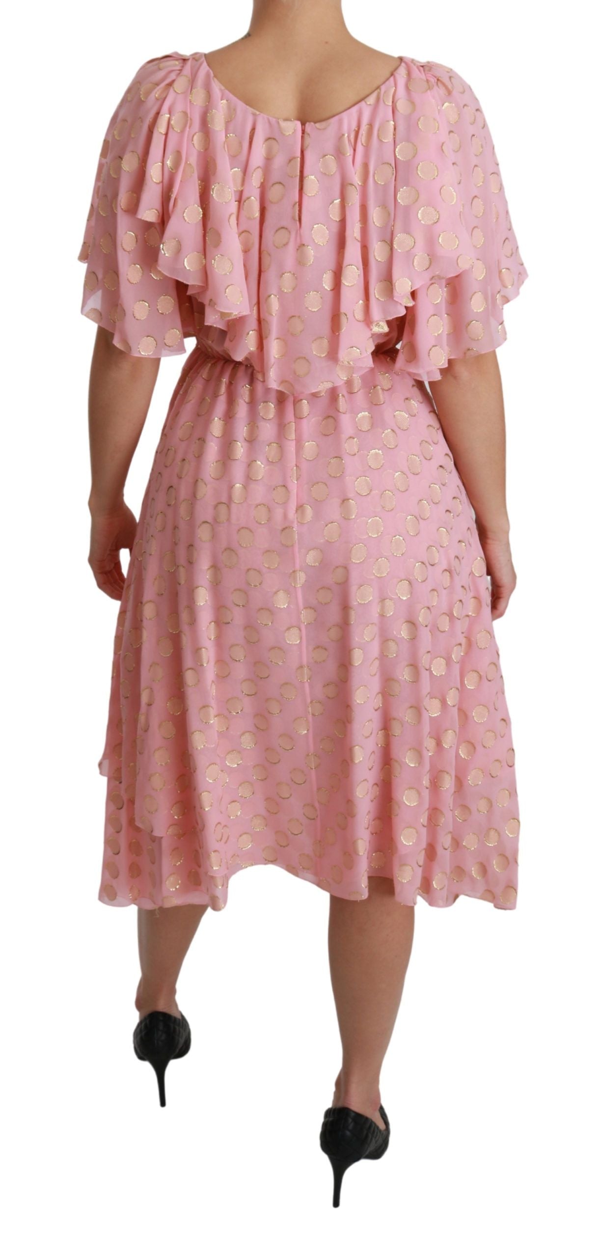 Dolce & Gabbana Rosa gepunktetes, plissiertes Midikleid in A-Linie aus Seide-4