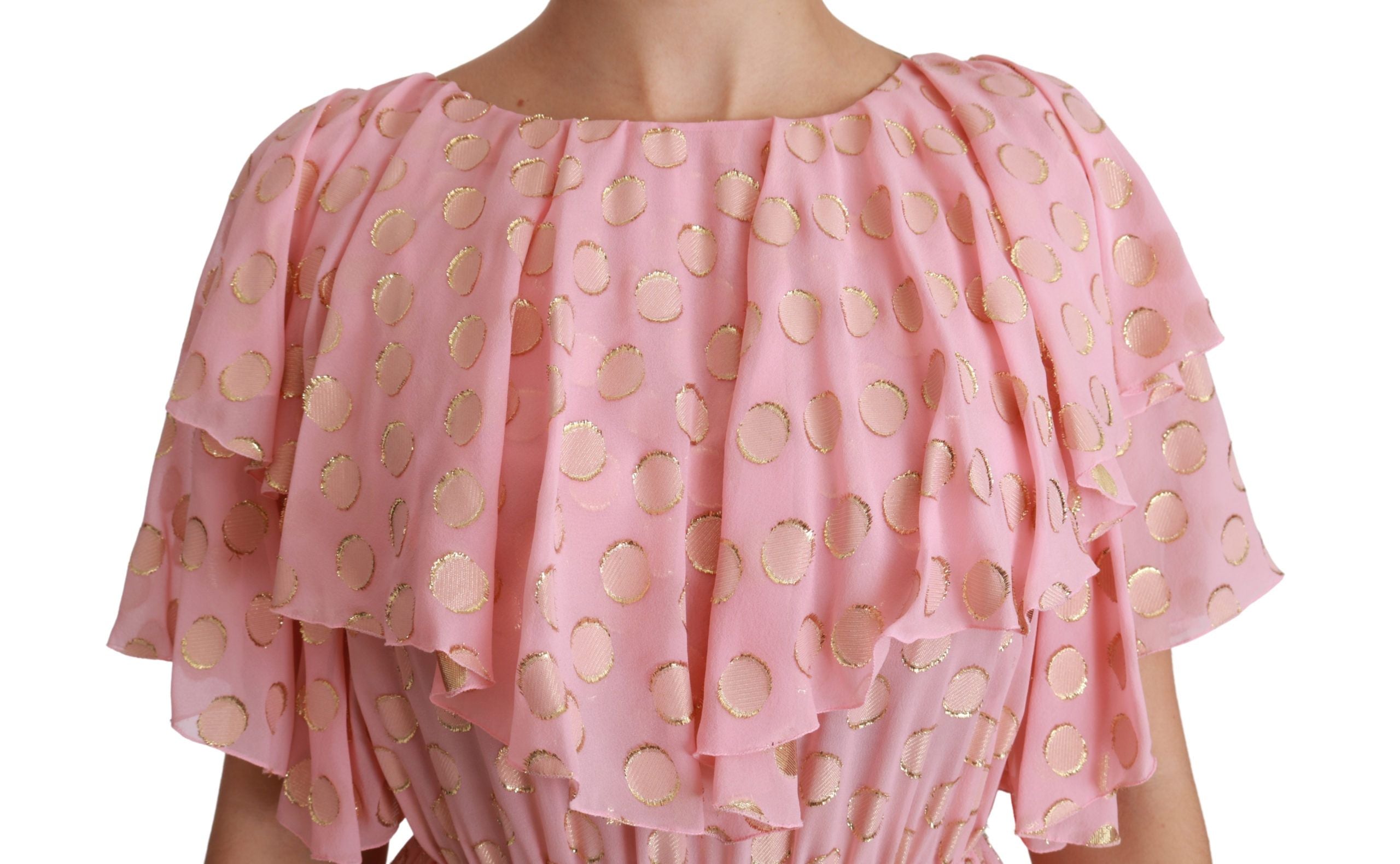 Dolce & Gabbana Rosa gepunktetes, plissiertes Midikleid in A-Linie aus Seide-5