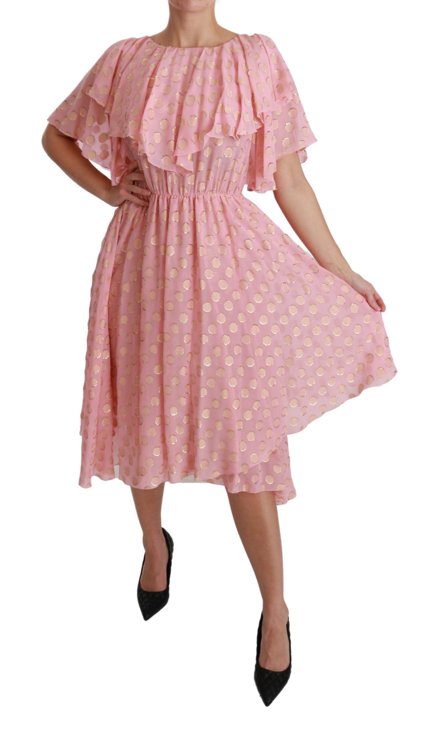 Dolce & Gabbana Rosa gepunktetes, plissiertes Midikleid in A-Linie aus Seide-6