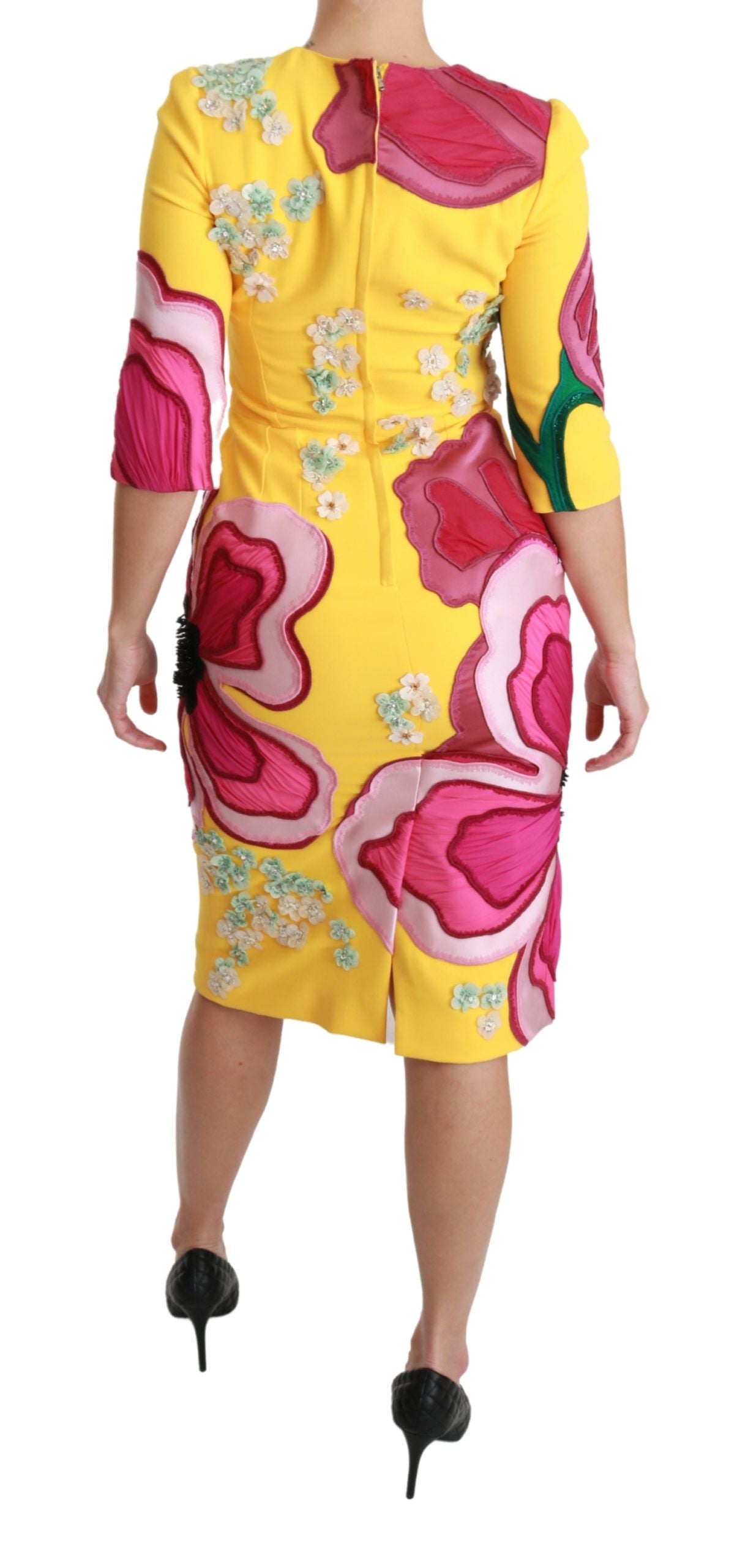 Dolce & Gabbana Yellow Floral Crystal Bodycon Sheath Dress-4