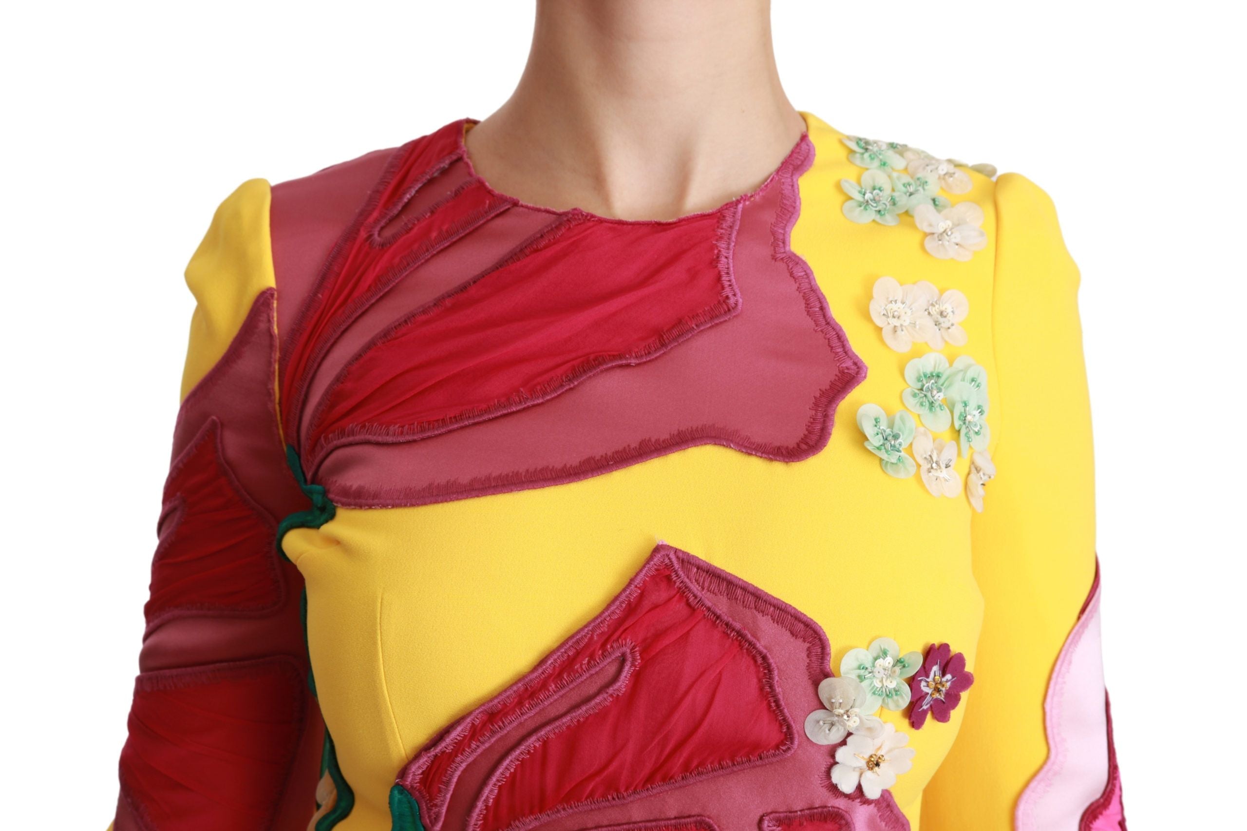 Dolce & Gabbana Yellow Floral Crystal Bodycon Sheath Dress-5