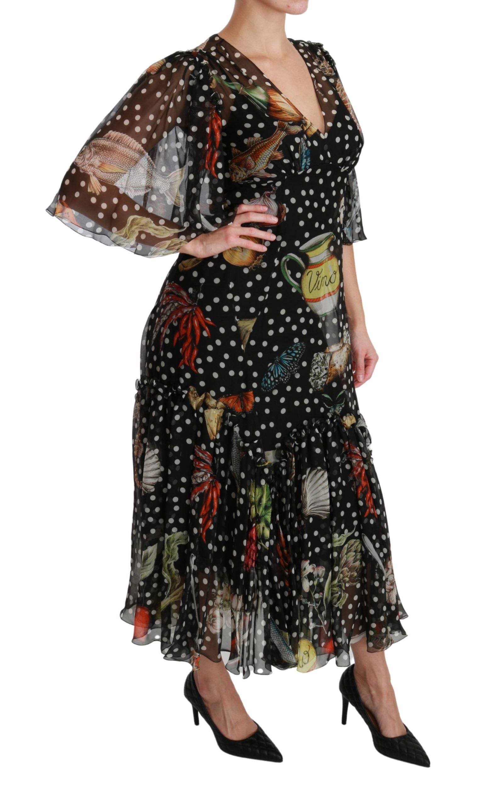 Dolce & Gabbana Black Sea Fish Sicily A-line shift dress-2