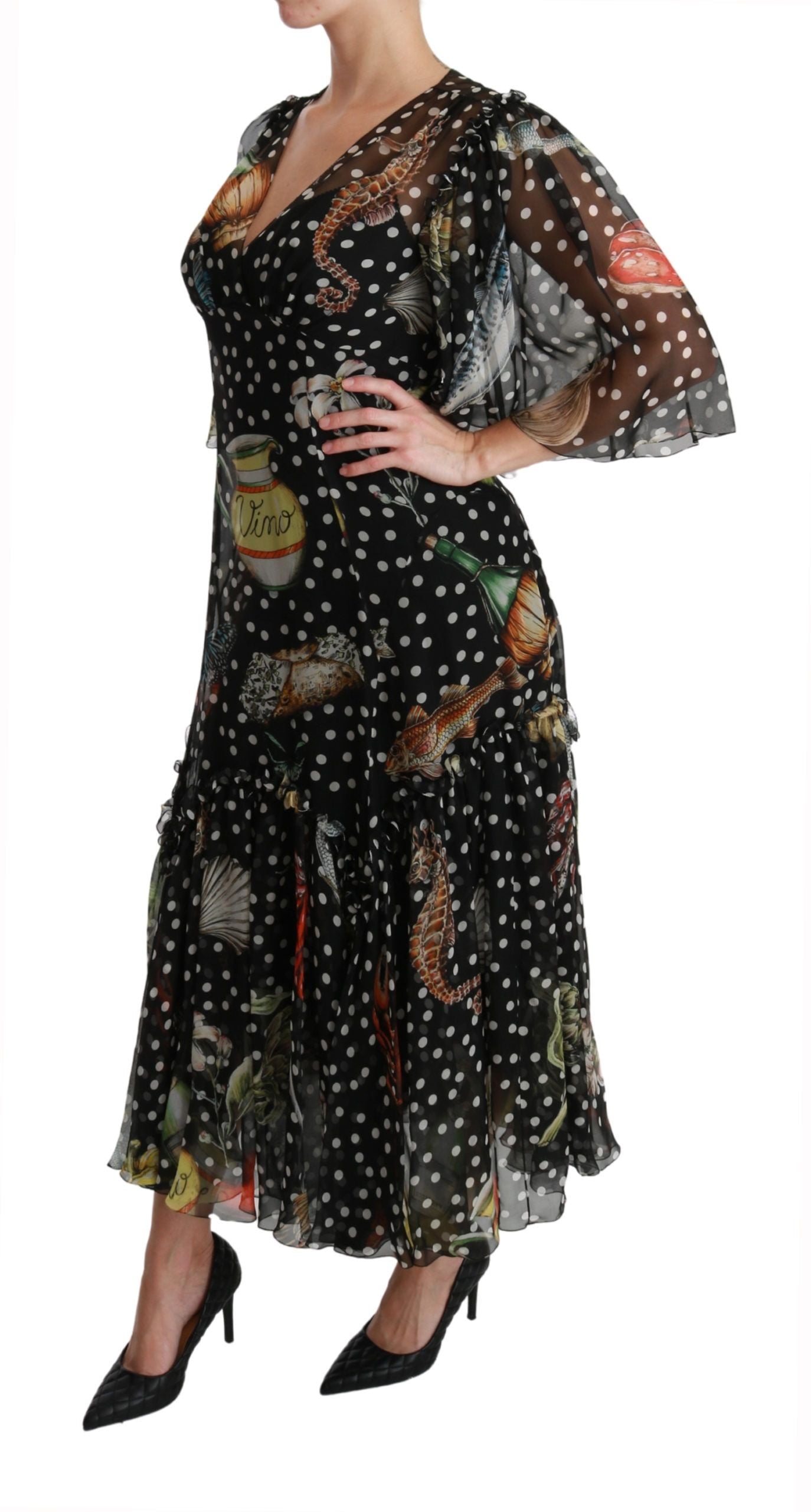 Dolce & Gabbana Black Sea Fish Sicily A-line shift dress-3