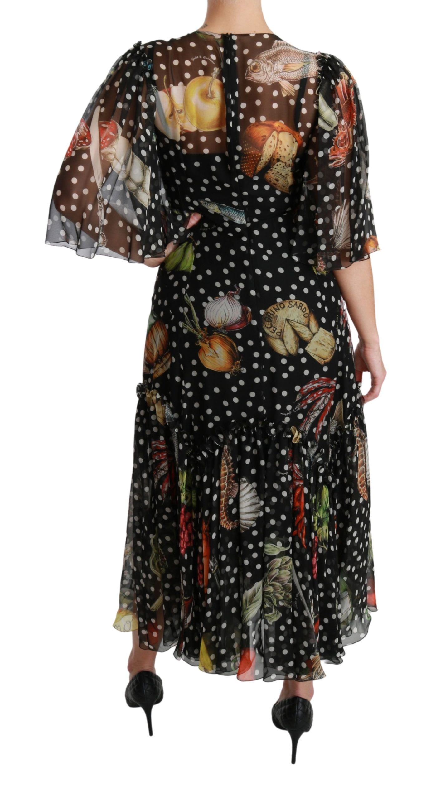 Dolce & Gabbana Black Sea Fish Sicily A-line shift dress-4