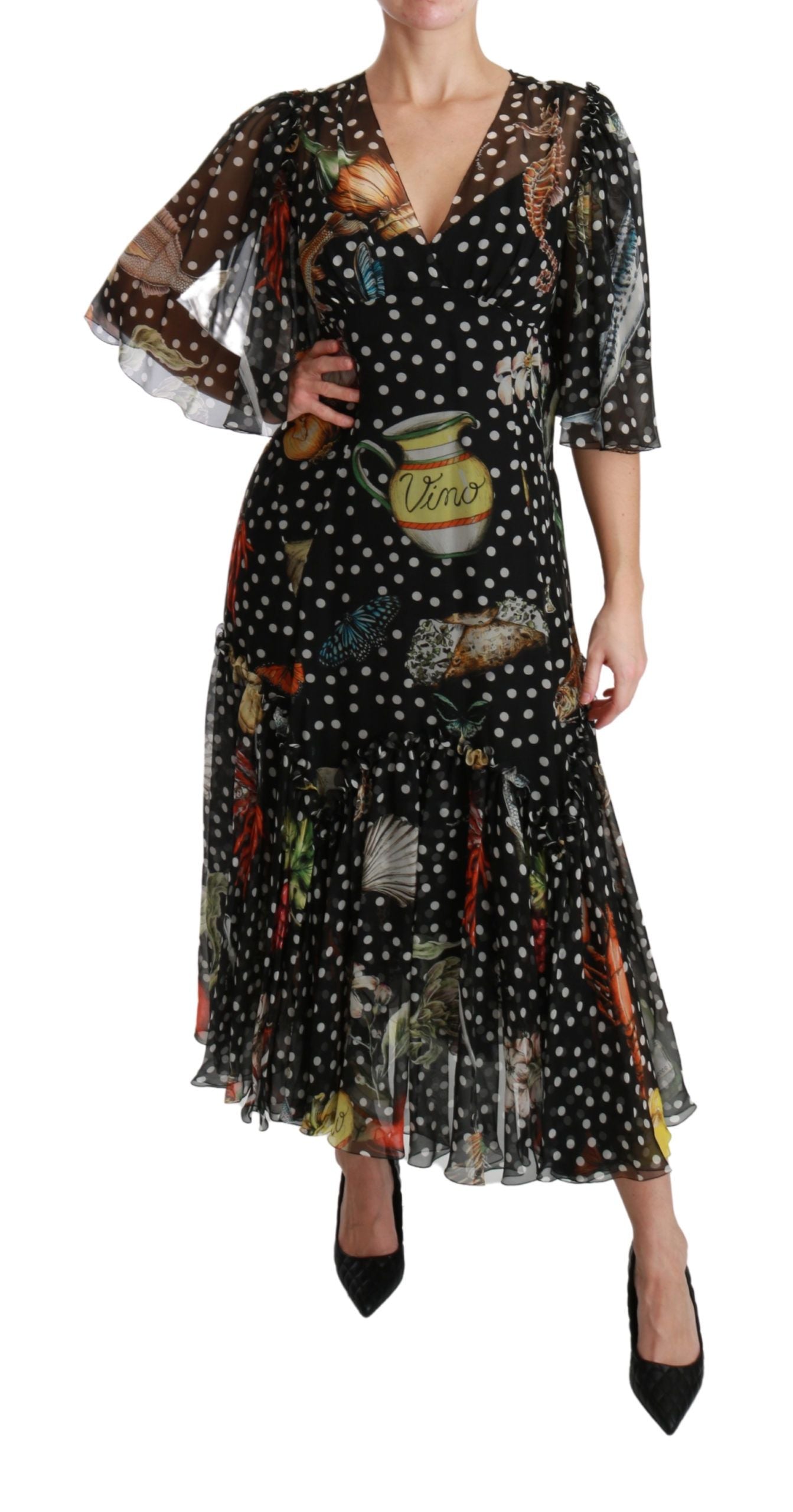 Dolce & Gabbana Black Sea Fish Sicily A-line shift dress-6
