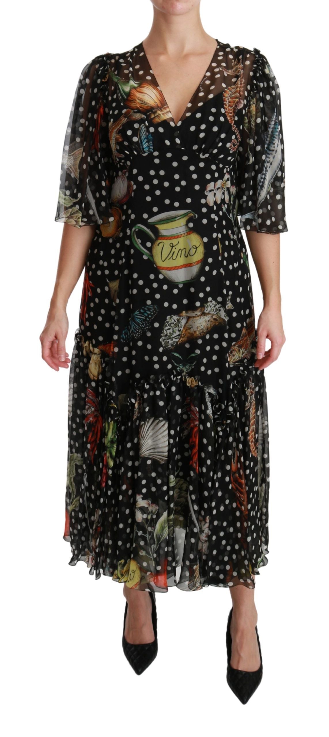 Dolce & Gabbana Black Sea Fish Sicily A-line shift dress-1