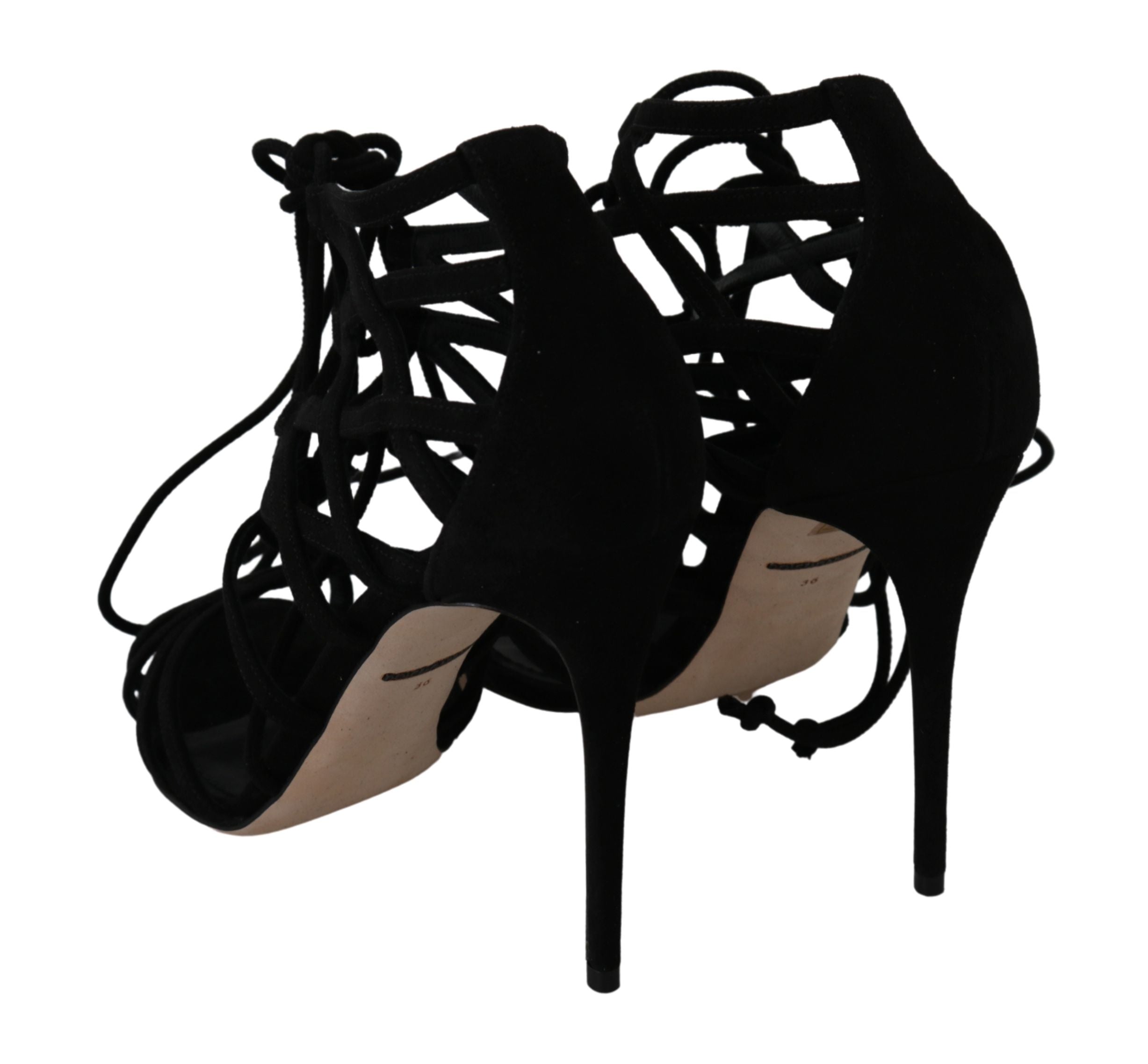 Dolce & Gabbana Schwarz Wildleder Riemen Stilettos Schuhe Sandalen-6