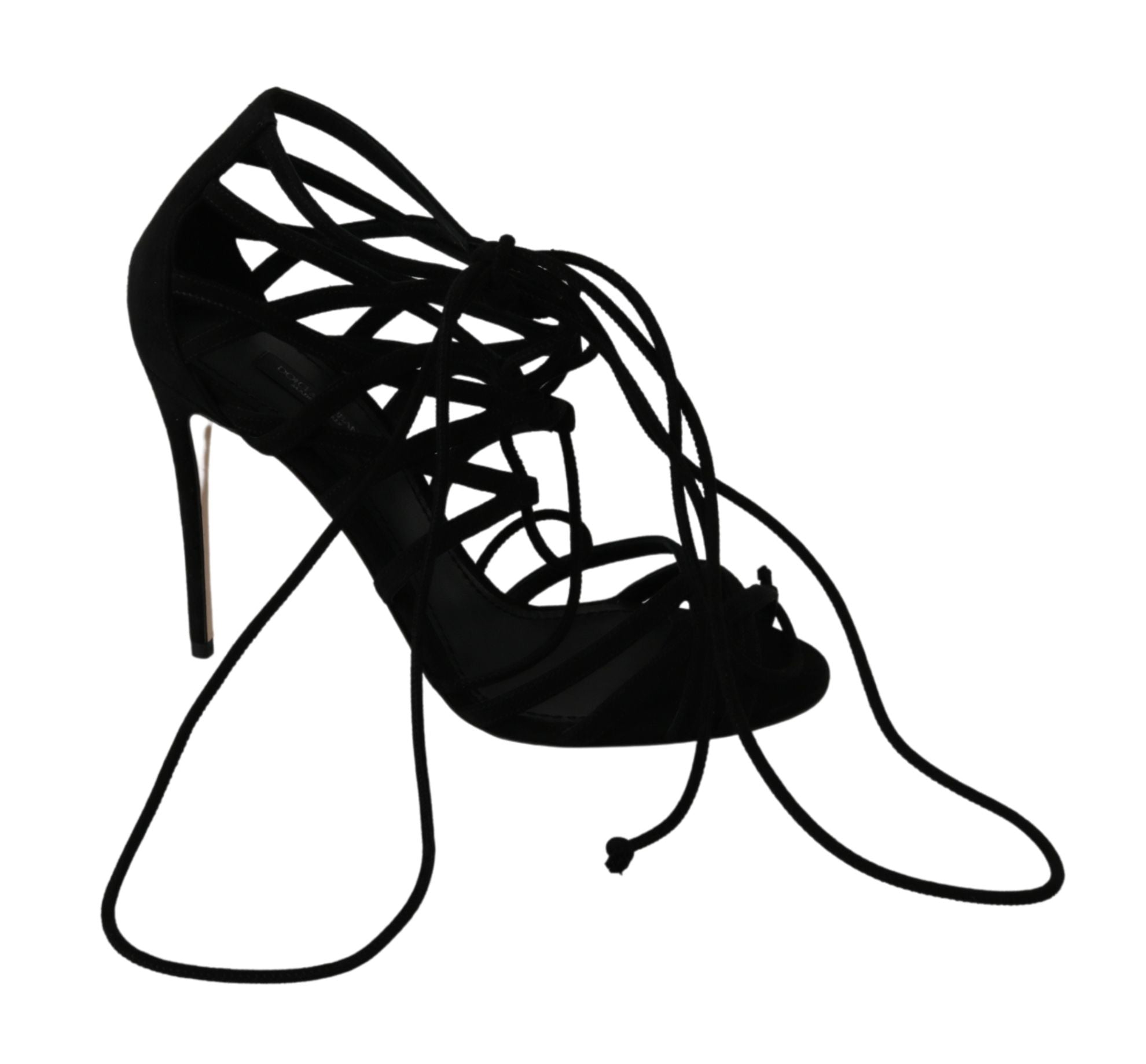 Dolce & Gabbana Black Suede Strap Stiletto Shoes Sandals