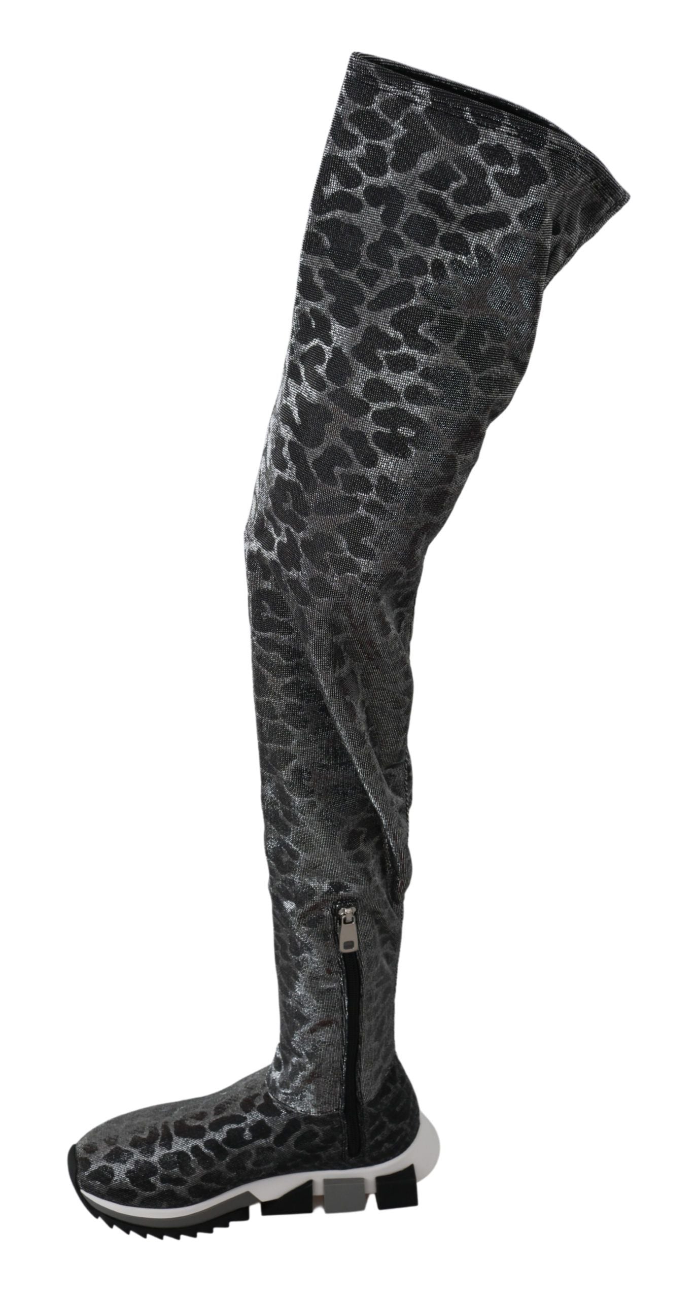 Dolce & Gabbana Grey Leopard High Top Sneakers Booties Shoes-2