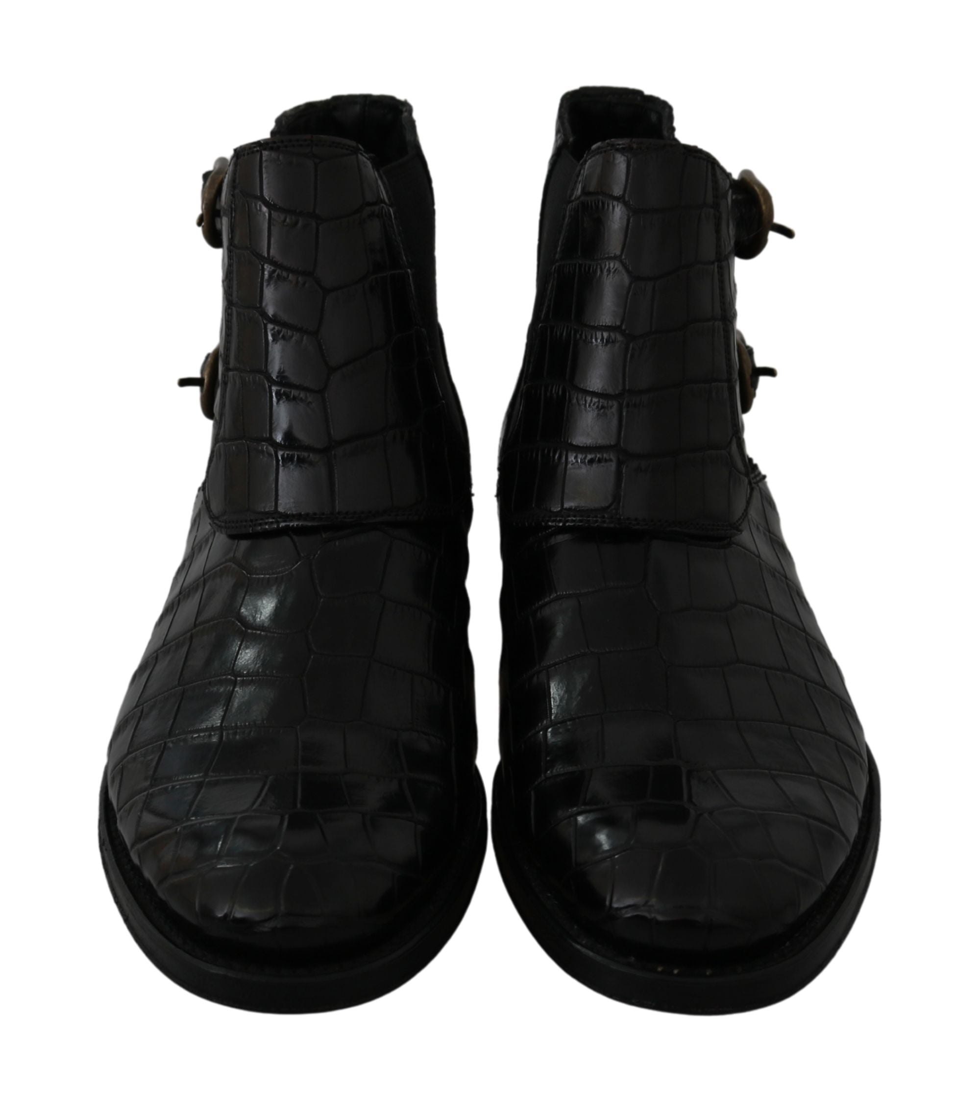 Dolce & Gabbana Black Crocodile Leather Derby Boots Shoes-4