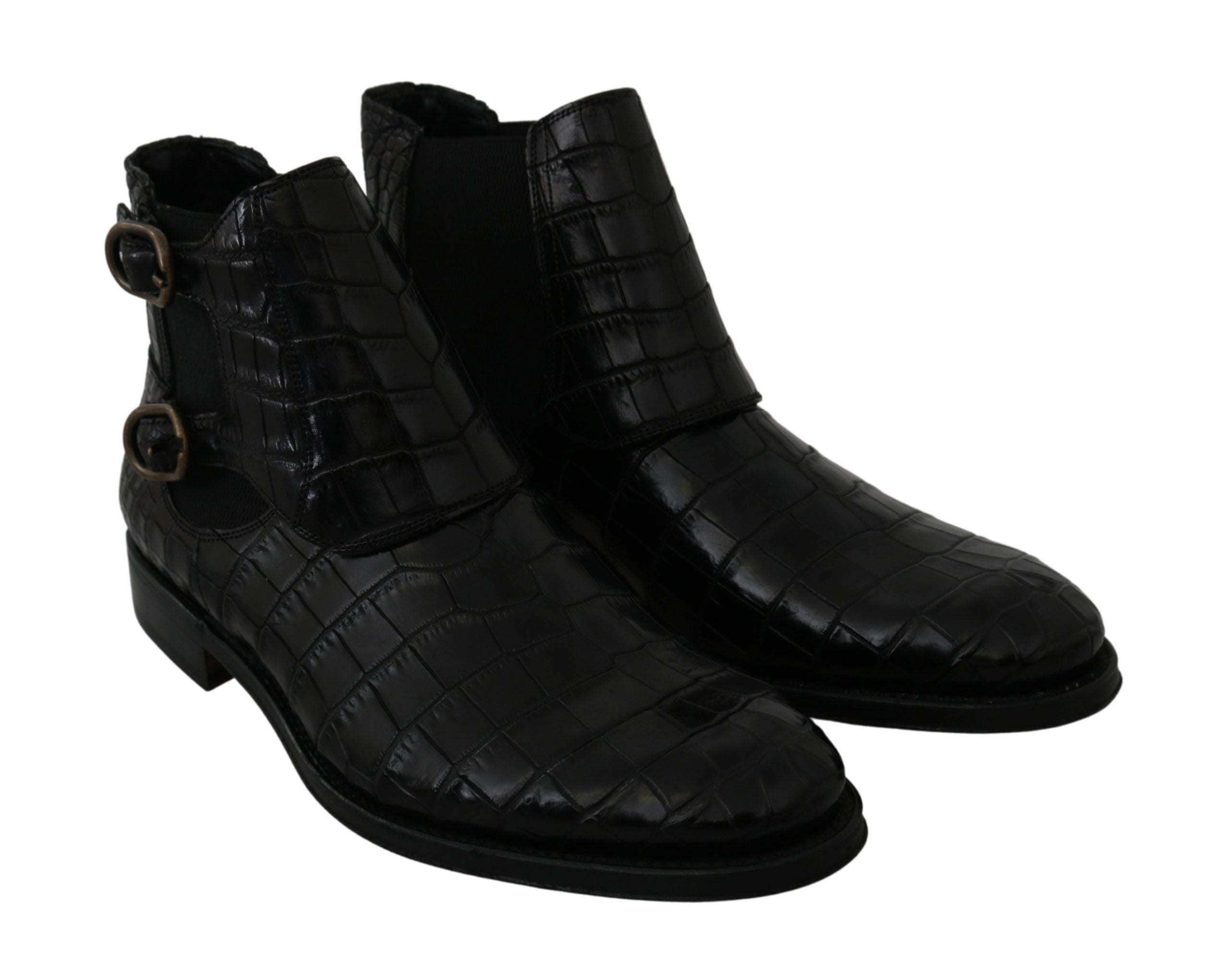 Dolce & Gabbana Black Crocodile Leather Derby Boots Shoes-5
