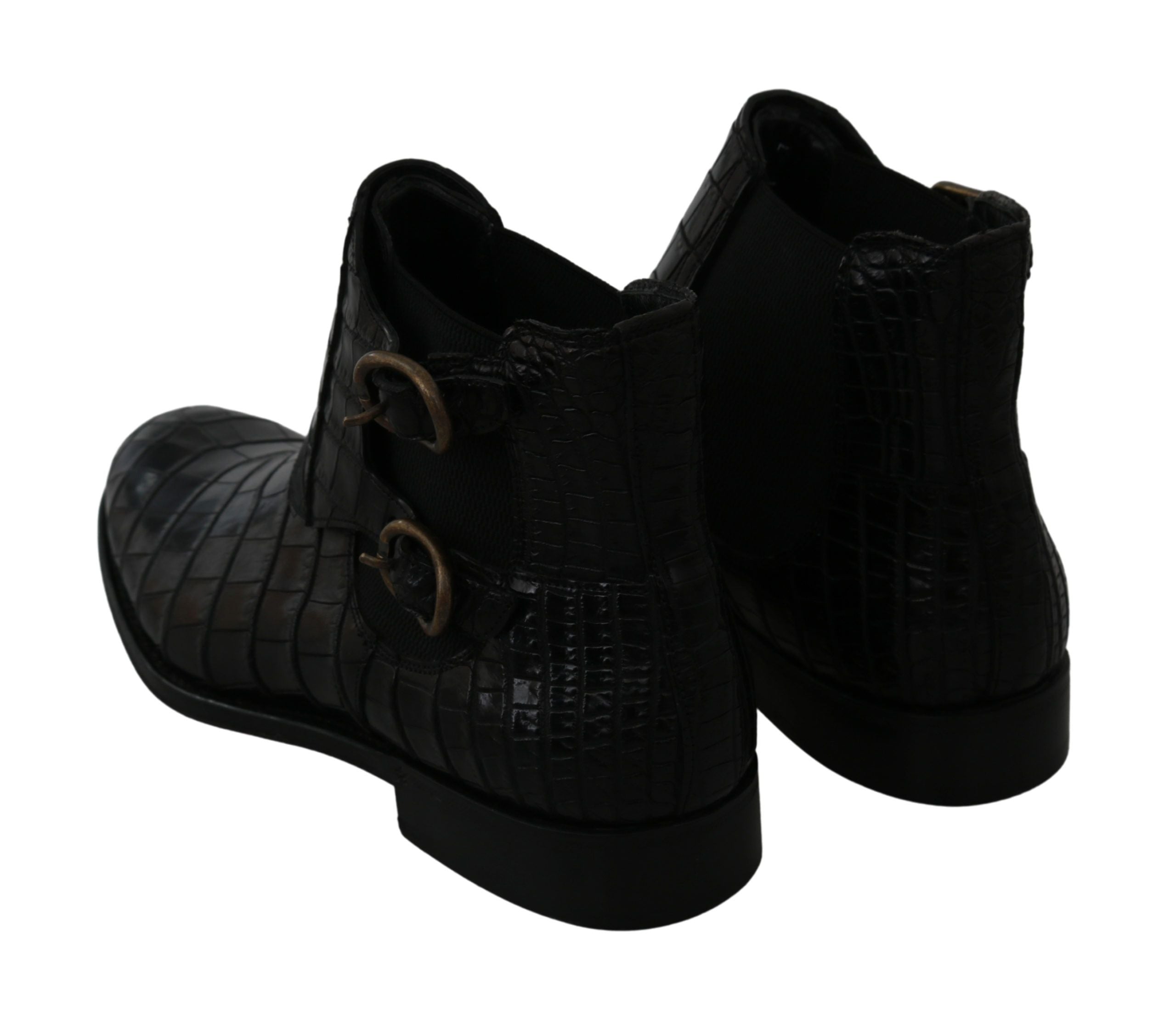 Dolce & Gabbana Black Crocodile Leather Derby Boots Shoes-6