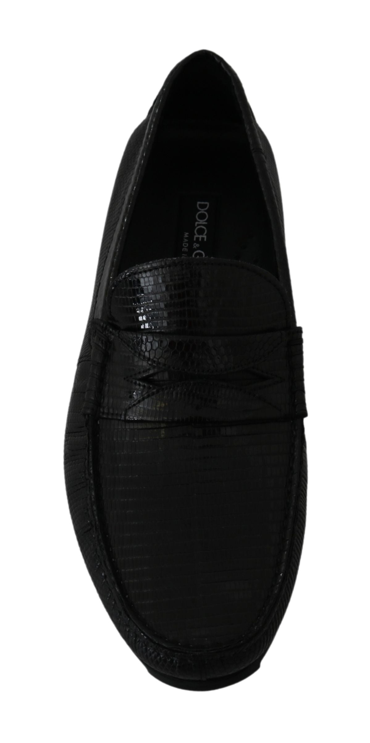 Dolce & Gabbana Black Lizard Leather Flat Loafers Shoes-2