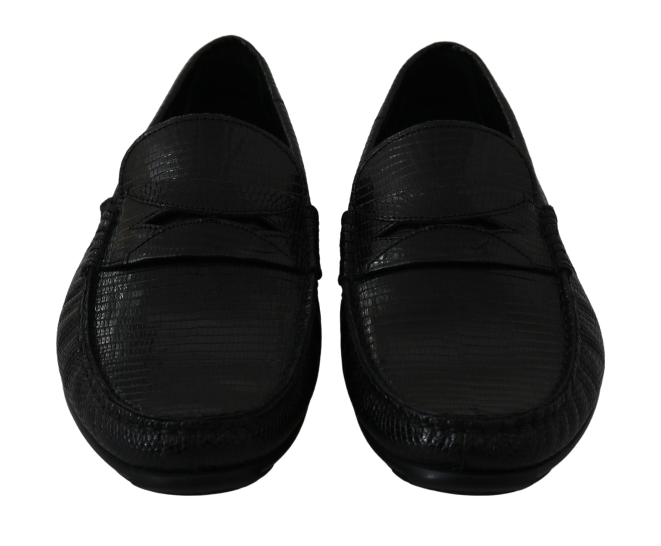 Dolce & Gabbana Black Lizard Leather Flat Loafers Shoes-3