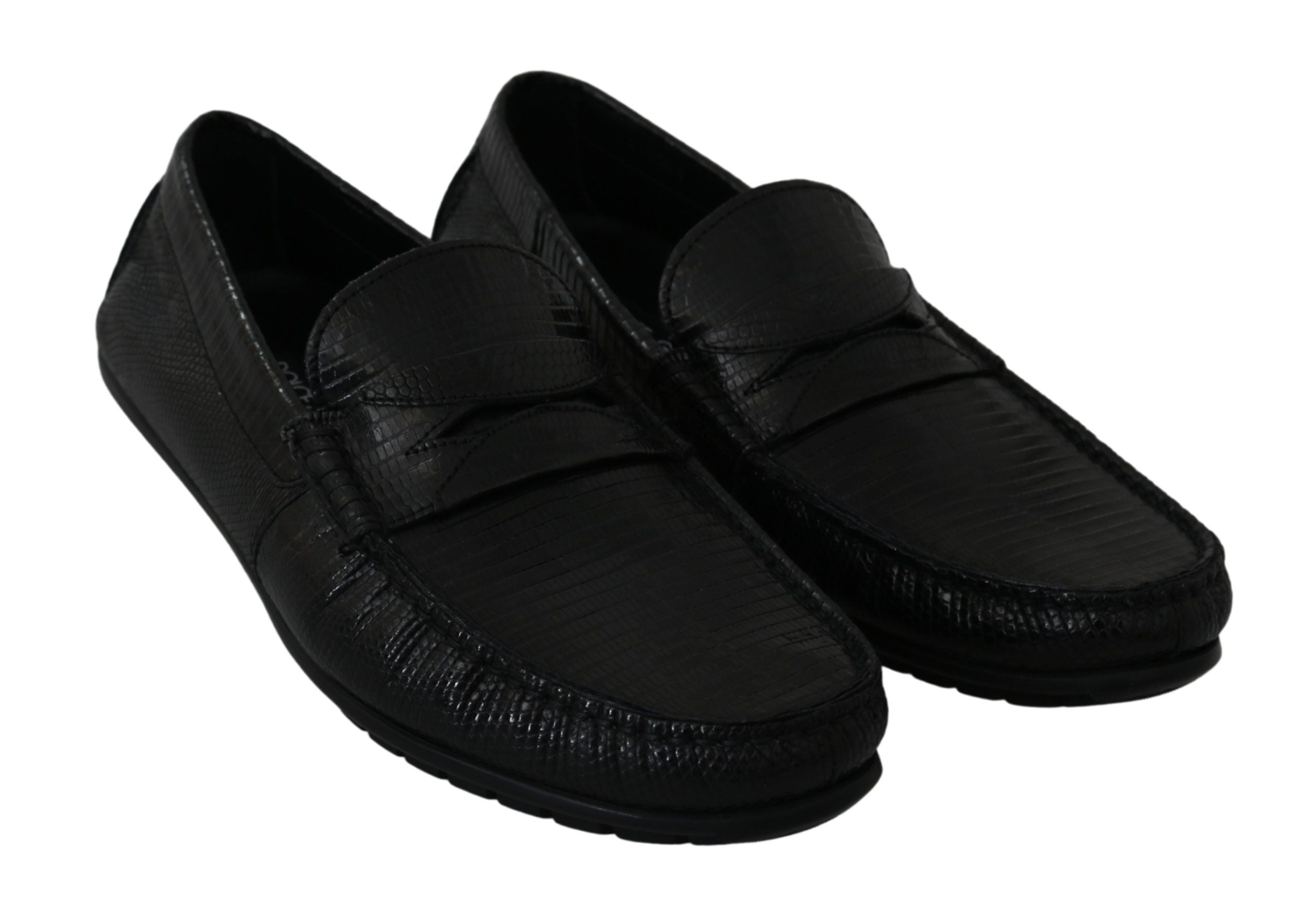 Dolce & Gabbana Black Lizard Leather Flat Loafers Shoes-4