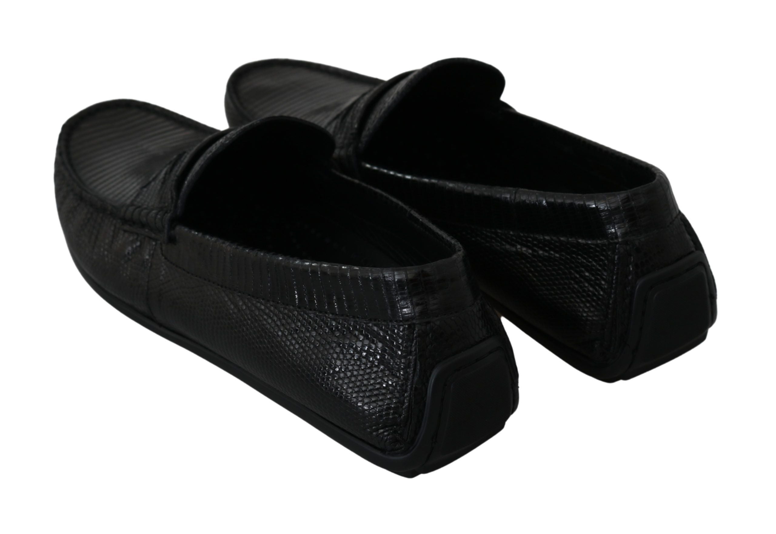 Dolce & Gabbana Black Lizard Leather Flat Loafers Shoes-5