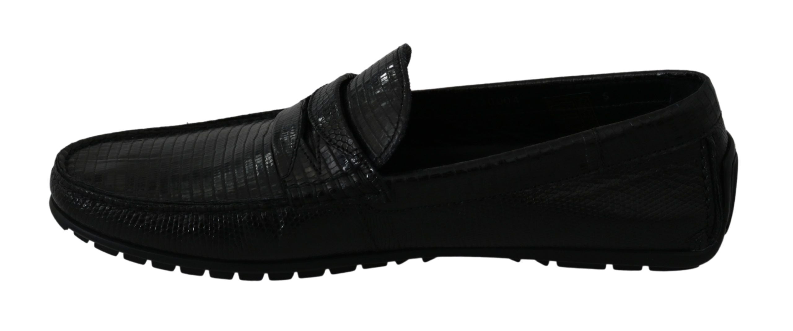 Dolce & Gabbana Black Lizard Leather Flat Loafers Shoes-6