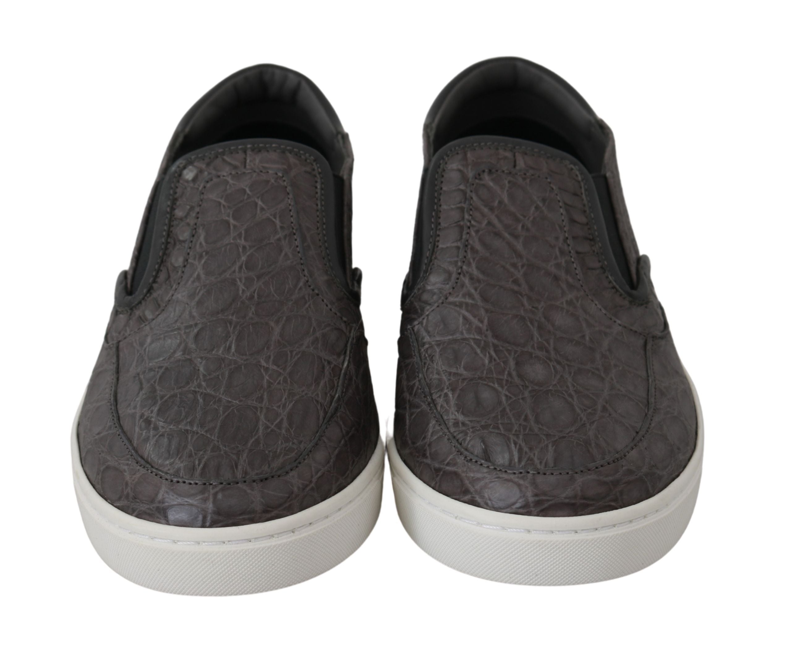 Dolce & Gabbana Grey Leather Flat Caiman Men's Loafers Shoes-2