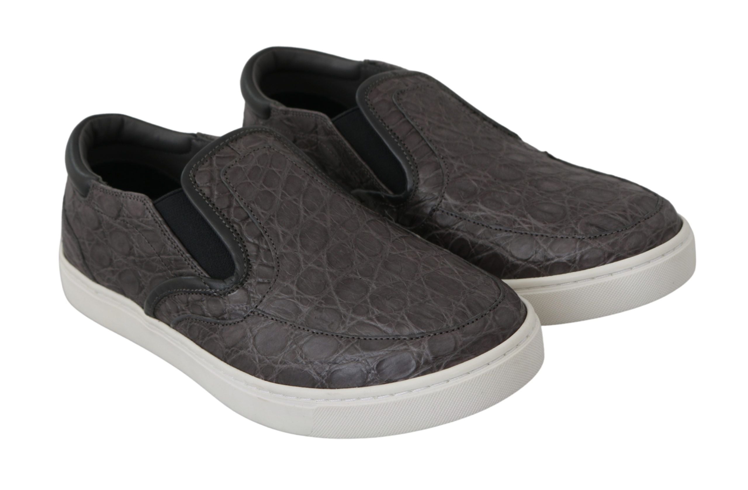 Dolce & Gabbana Grey Leather Flat Caiman Men's Loafers Shoes-3