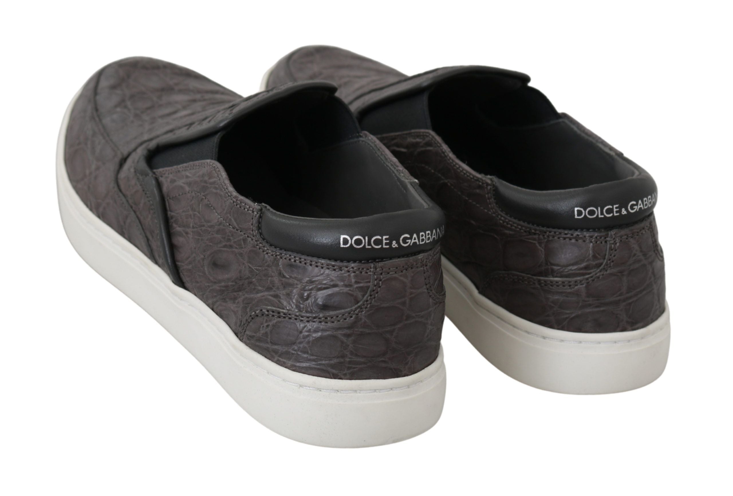 Dolce & Gabbana Grey Leather Flat Caiman Men's Loafers Shoes-4