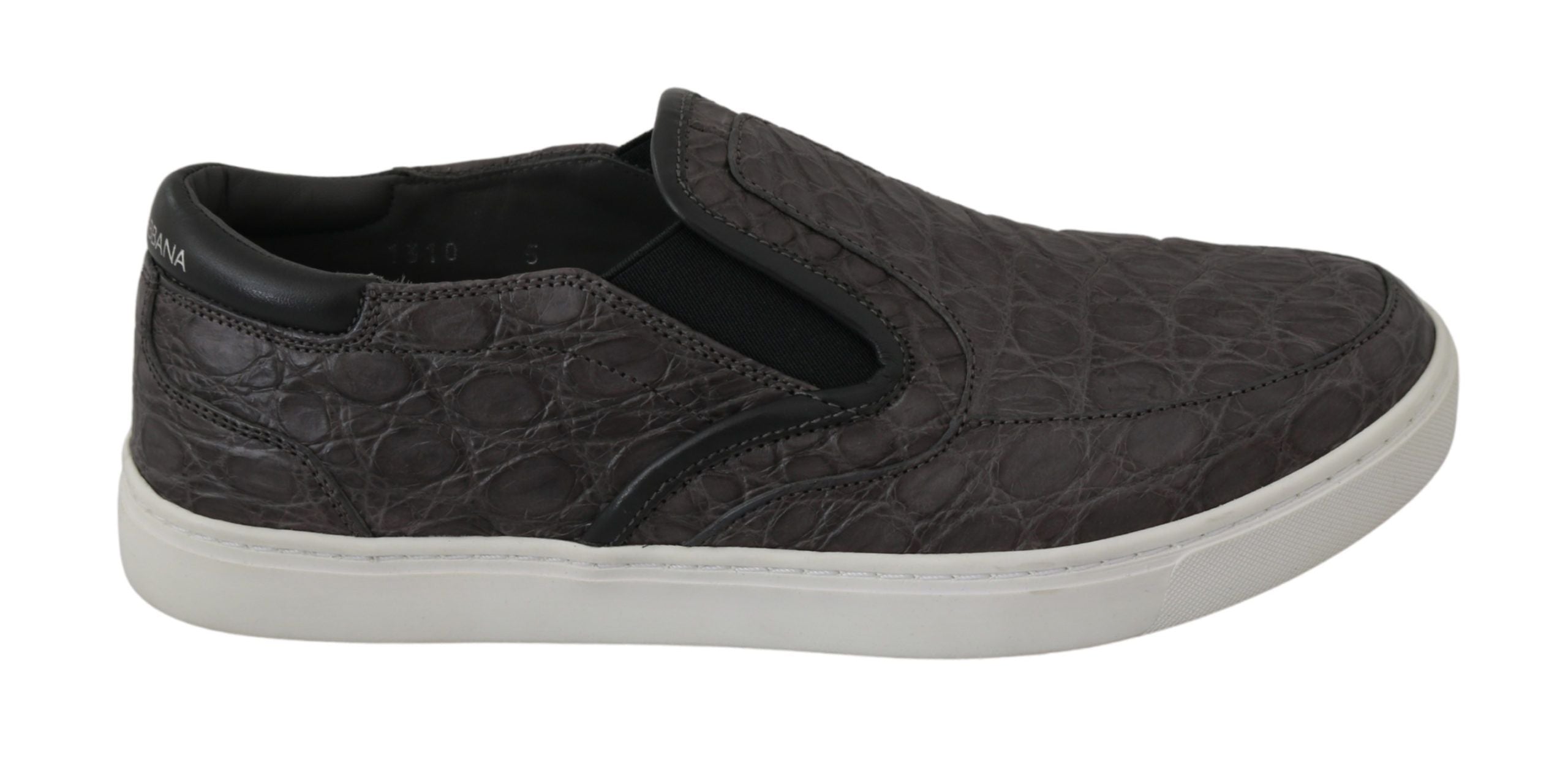 Dolce & Gabbana Grey Leather Flat Caiman Men's Loafers Shoes