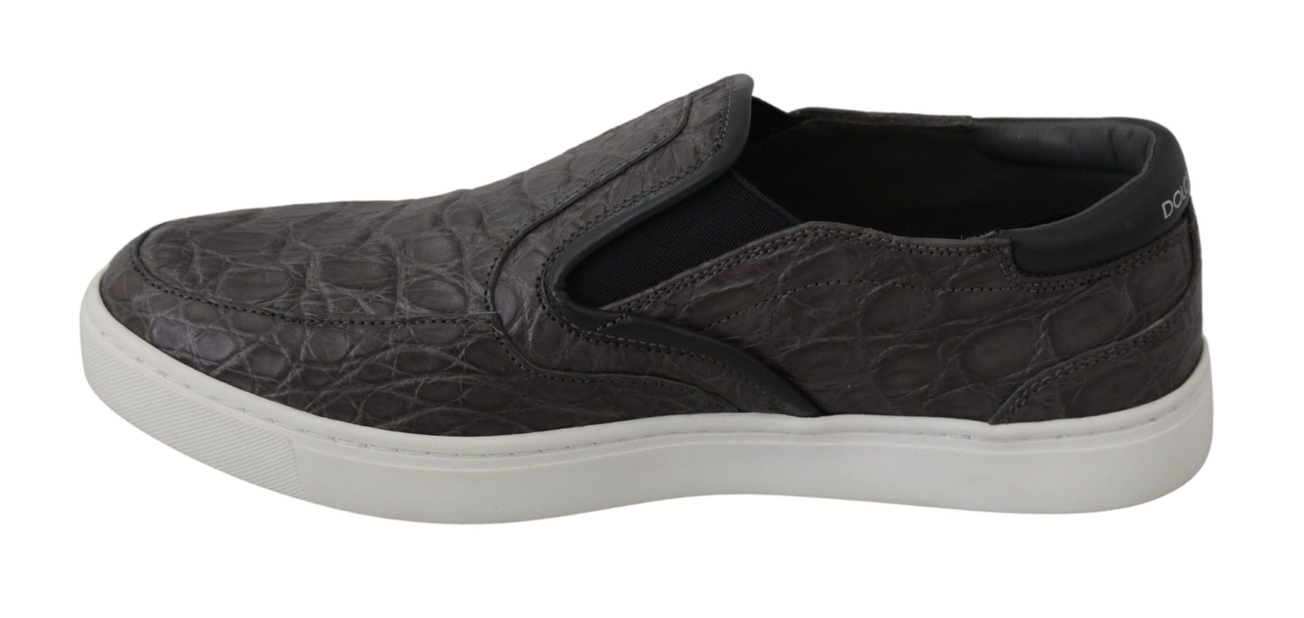 Dolce & Gabbana Grey Leather Flat Caiman Men's Loafers Shoes-5