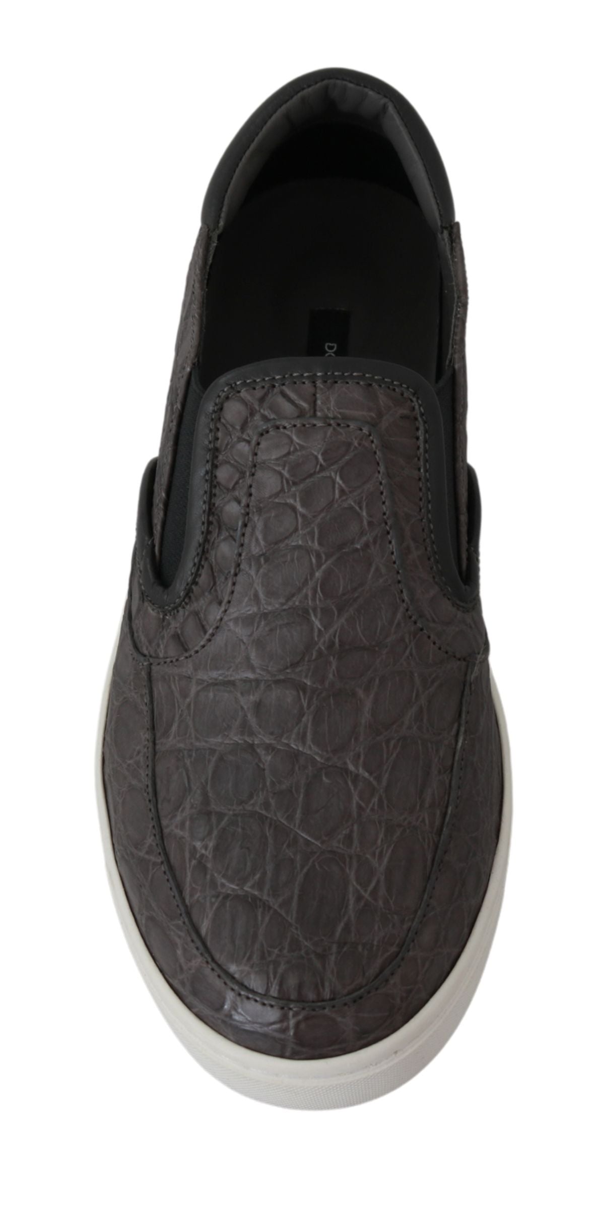 Dolce & Gabbana Grey Leather Flat Caiman Men's Loafers Shoes-7