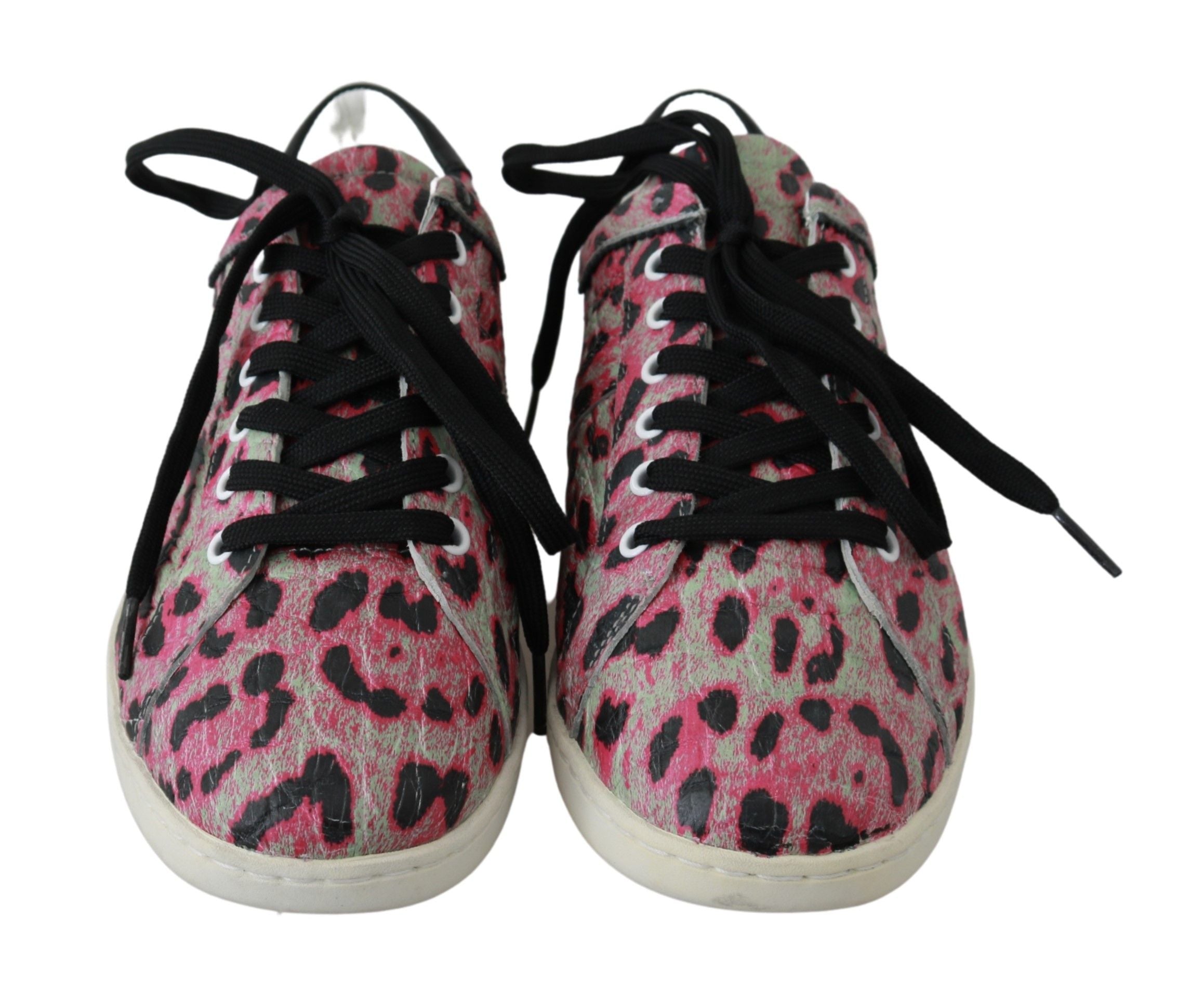 Dolce & Gabbana Pink Leopard Print Training Leather Flat Sneakers-4