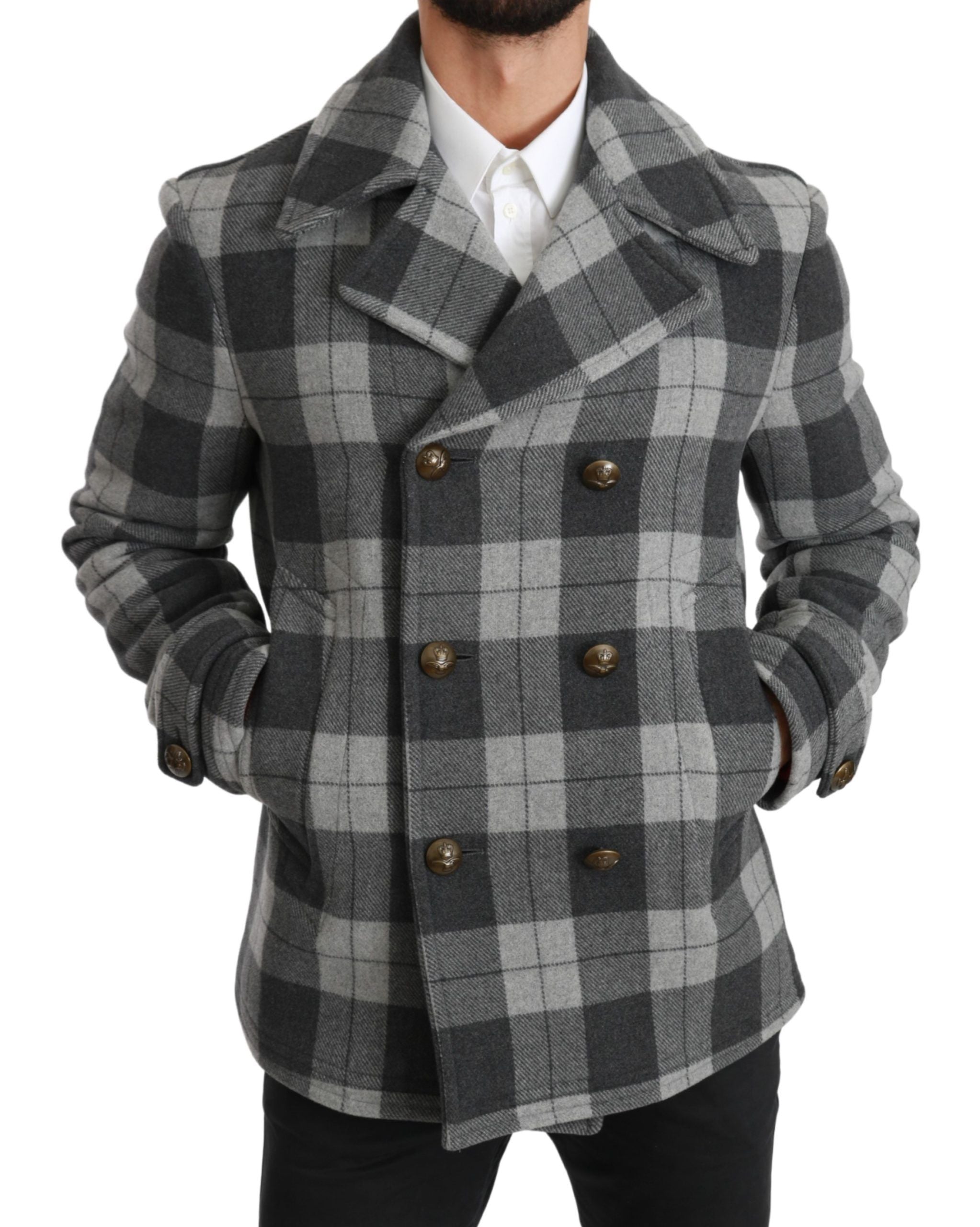 Dolce & Gabbana Grey Check Wool Cashmere Coat Jacket-2