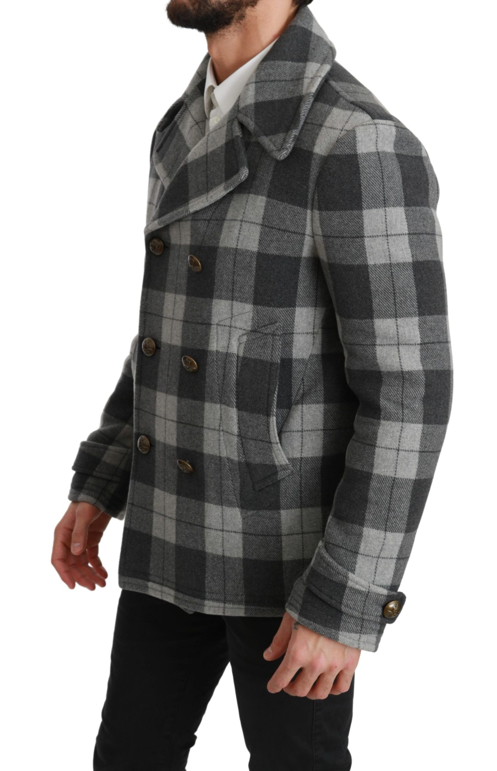 Dolce & Gabbana Grey Check Wool Cashmere Coat Jacket-3