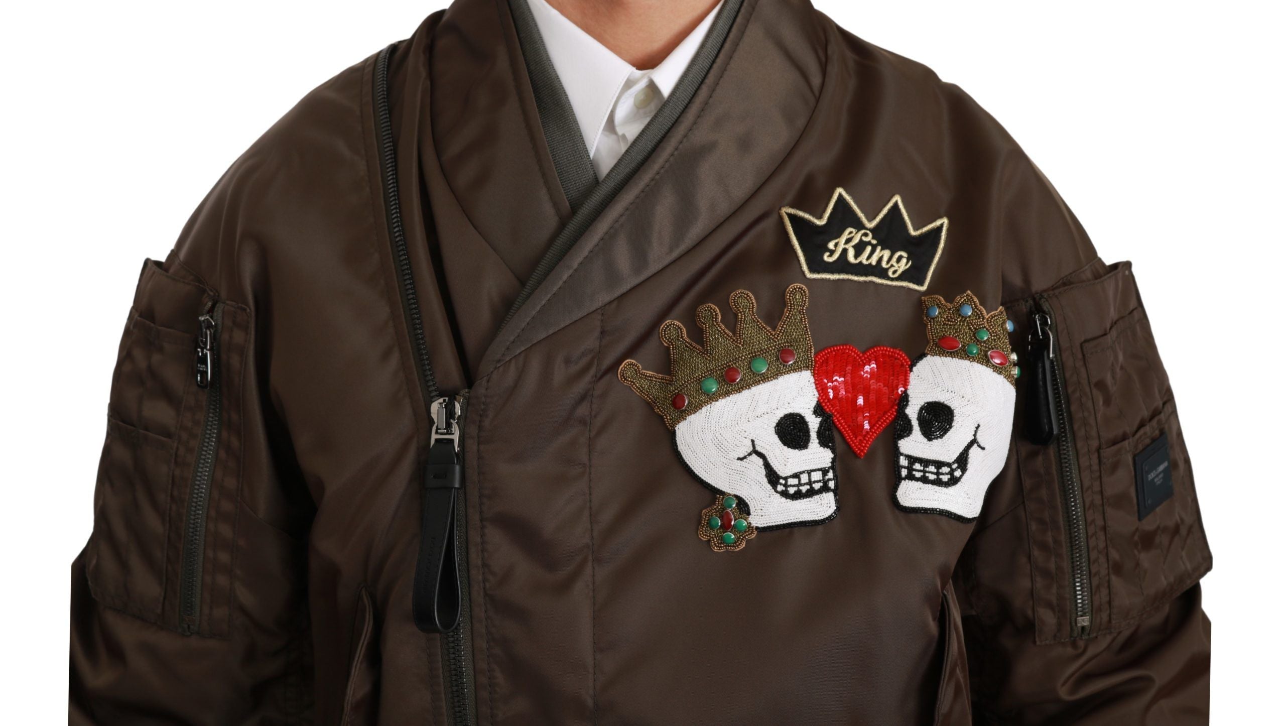 Dolce & Gabbana Brown Pearl Crown Skull Logo Jacket-3