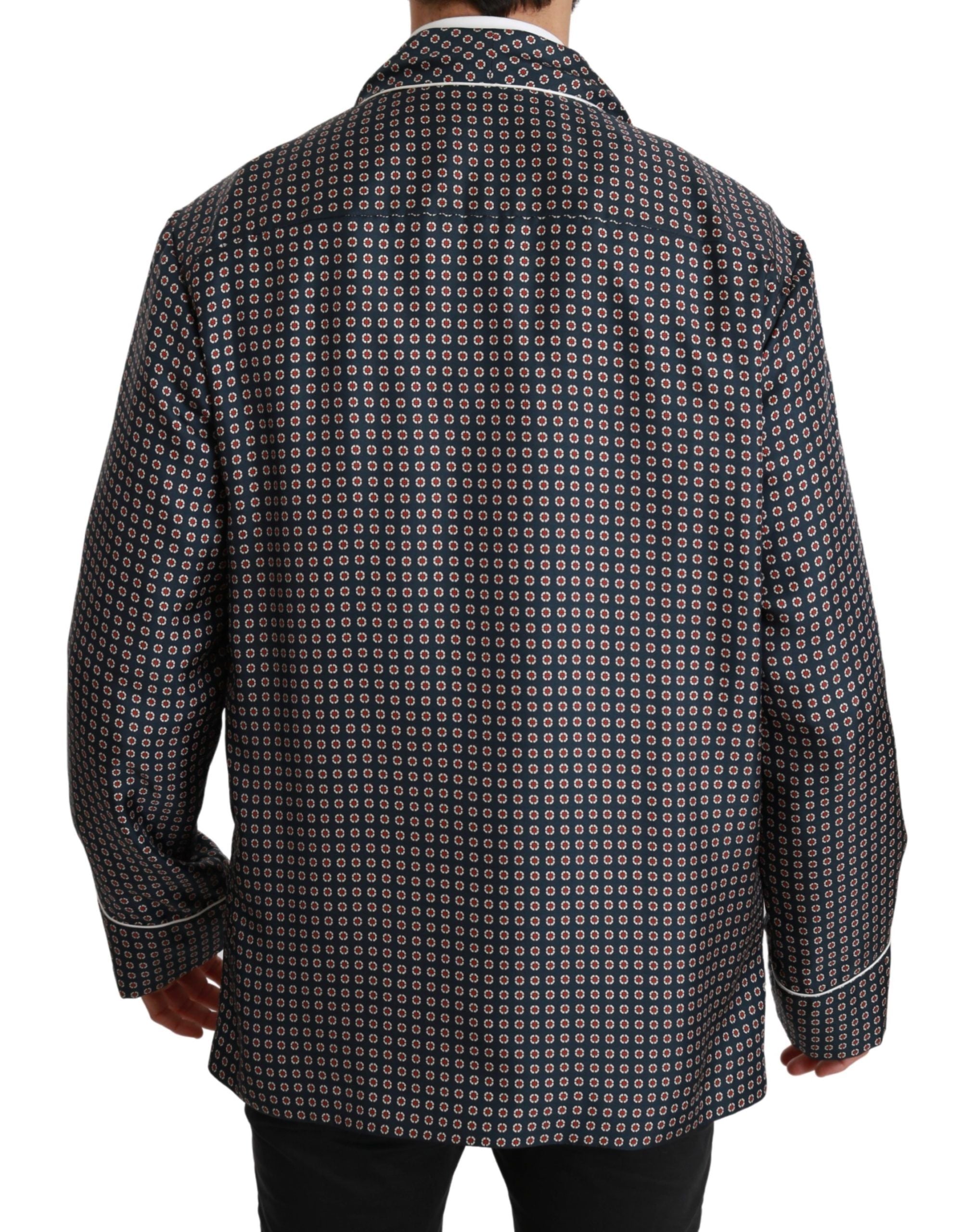 Dolce & Gabbana Navy Blue Patterned Double-Breasted Coat Jacket-3