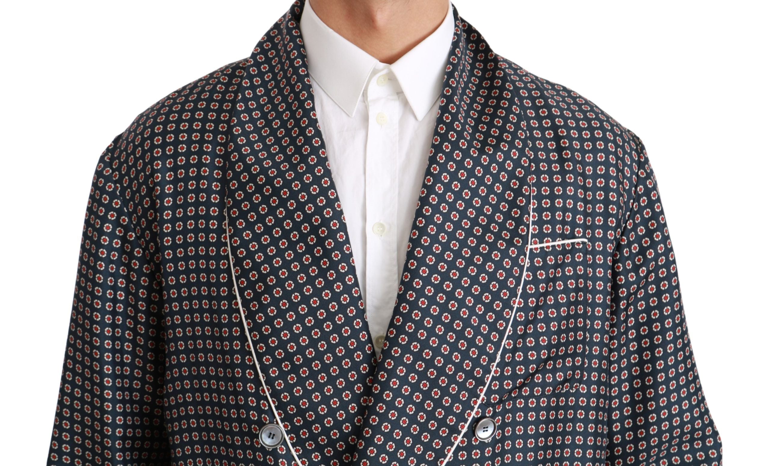 Dolce & Gabbana Navy Blue Patterned Double-Breasted Coat Jacket-4