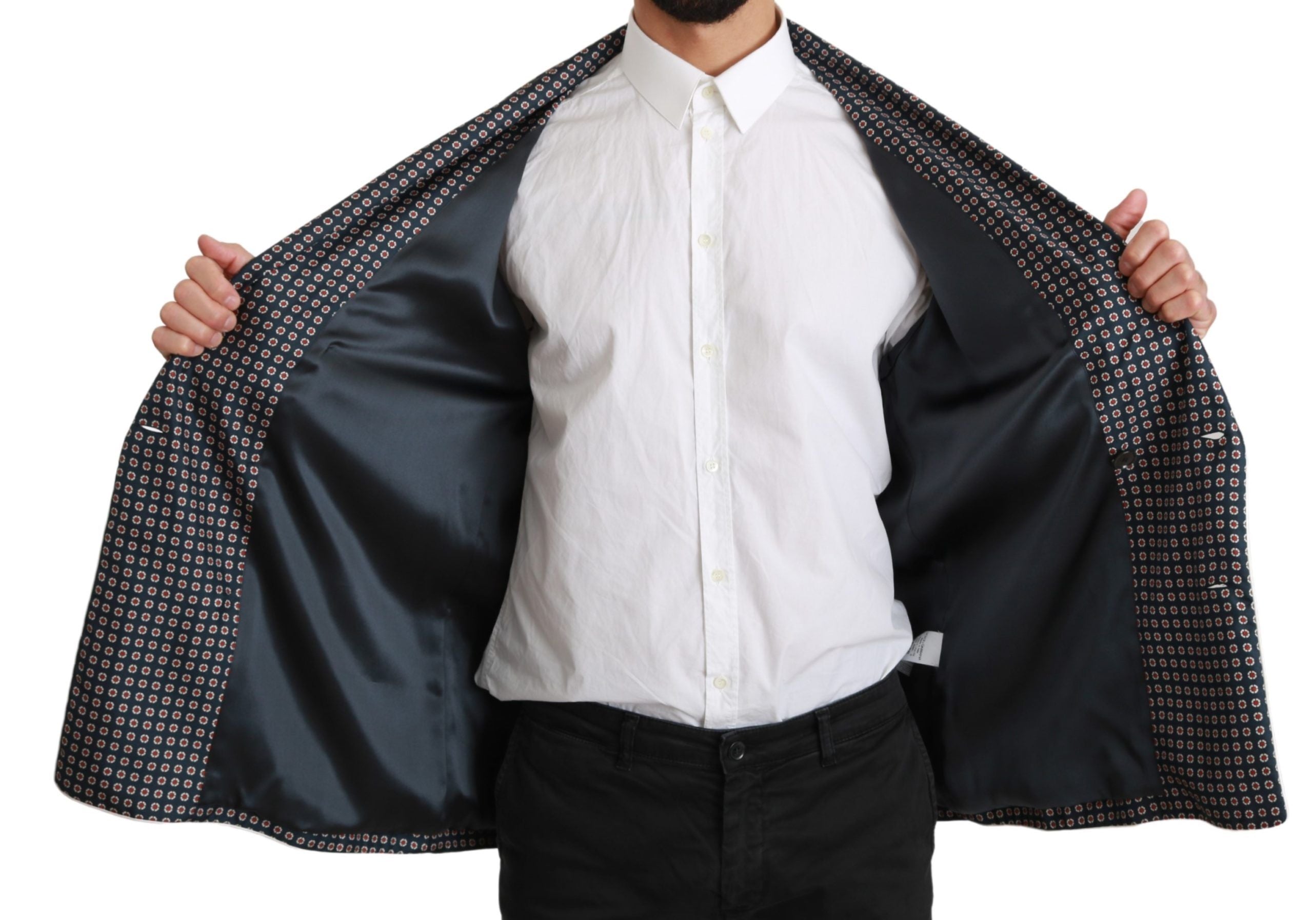 Dolce & Gabbana Navy Blue Patterned Double-Breasted Coat Jacket-5