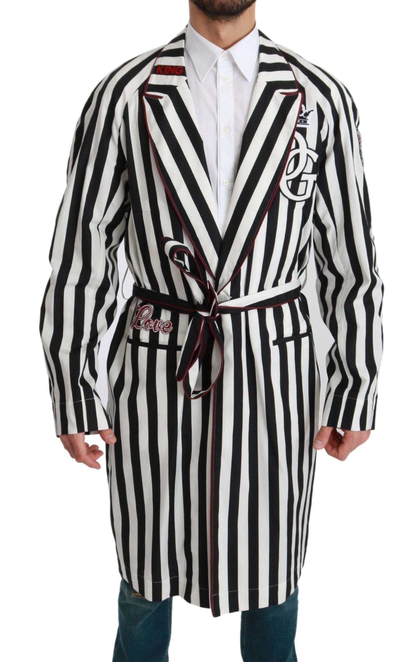 Dolce & Gabbana Black Coat Nightgown White Cotton Coat