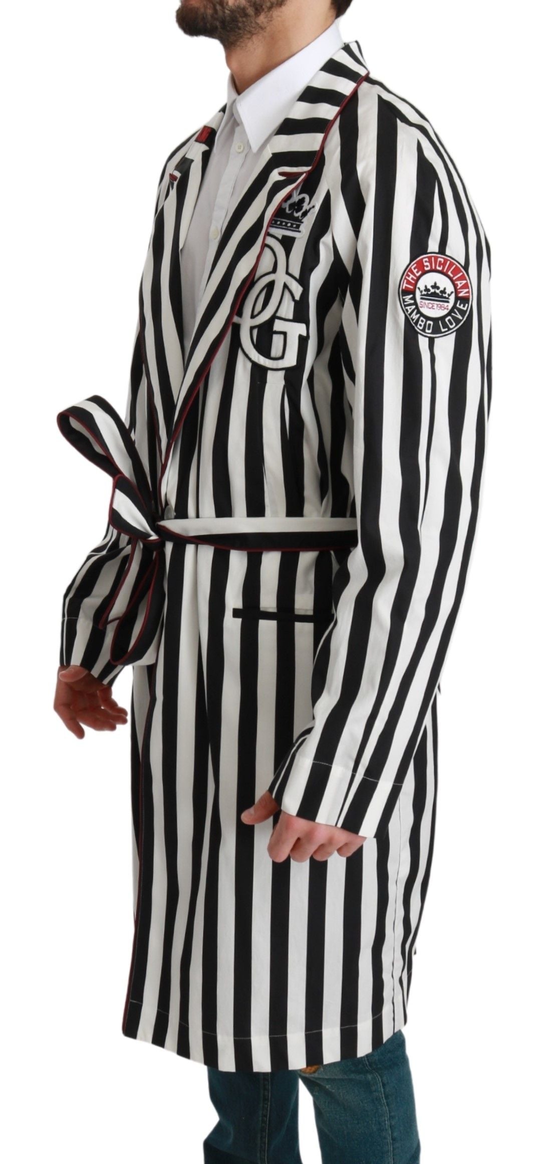 Dolce & Gabbana Black Coat Nightgown White Cotton Coat-2